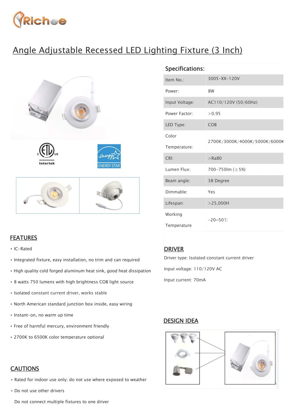 3 Inch LED Adjustable Downlight