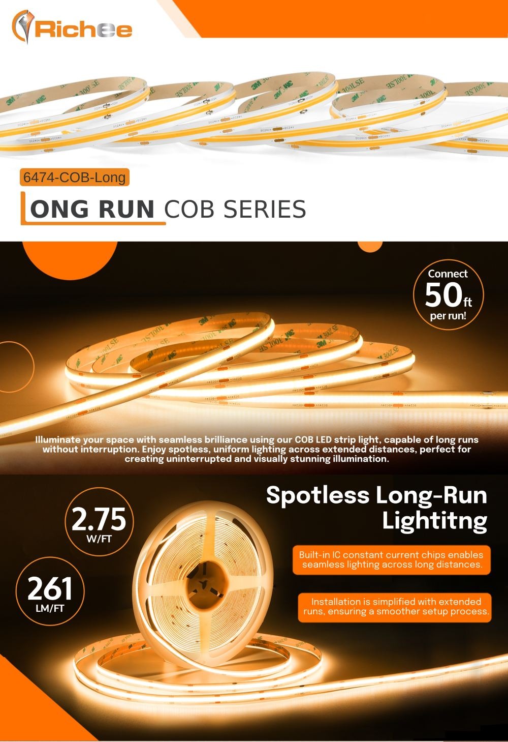 Long Run COB Light 2.9W, 261LM/FT