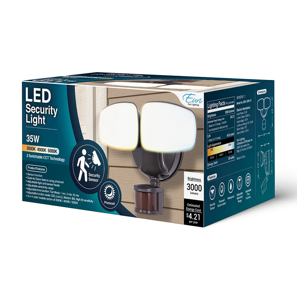 Residential LED 35-Watt Outdoor Security Light 3 Color Selectable Adjustable Sensitivity and Time Range Motion Sensor Photocell Sensor Wet Rated