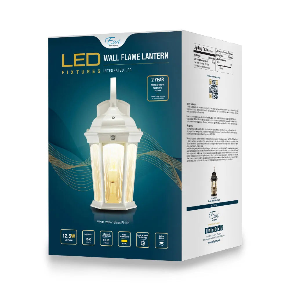 LED Flickering Flame Lantern w/Dual Security Light (White) - EFL-140W-MD