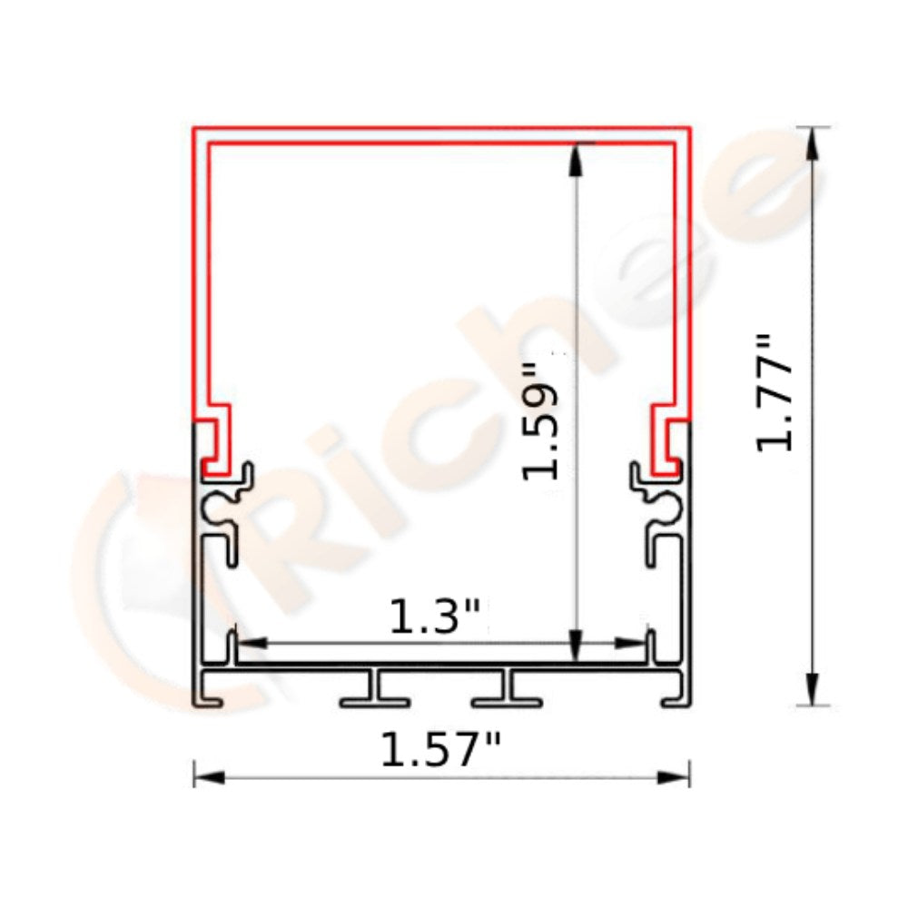 1-9/16" Jumbo Square Top Led Aluminum Channel - 9634-Jumbo