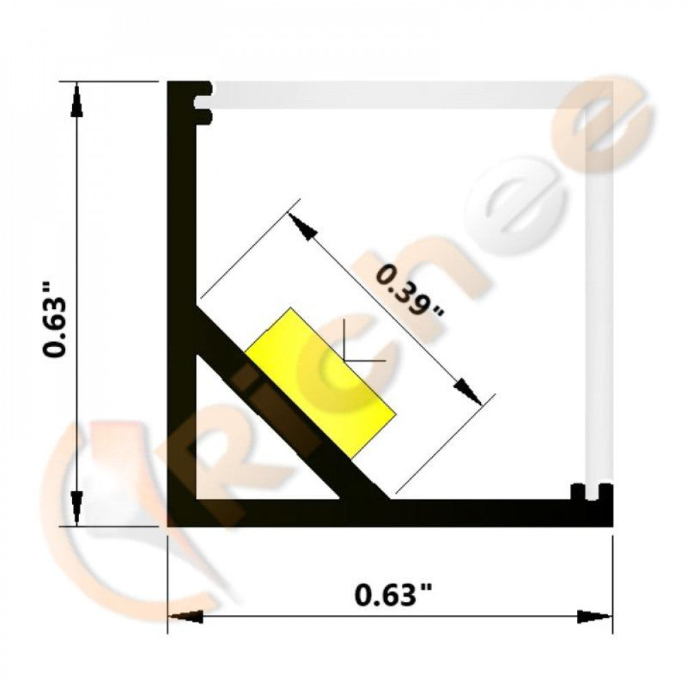 5/8" Square Full Cover Angled Led Aluminum Channel-9635-B-Square