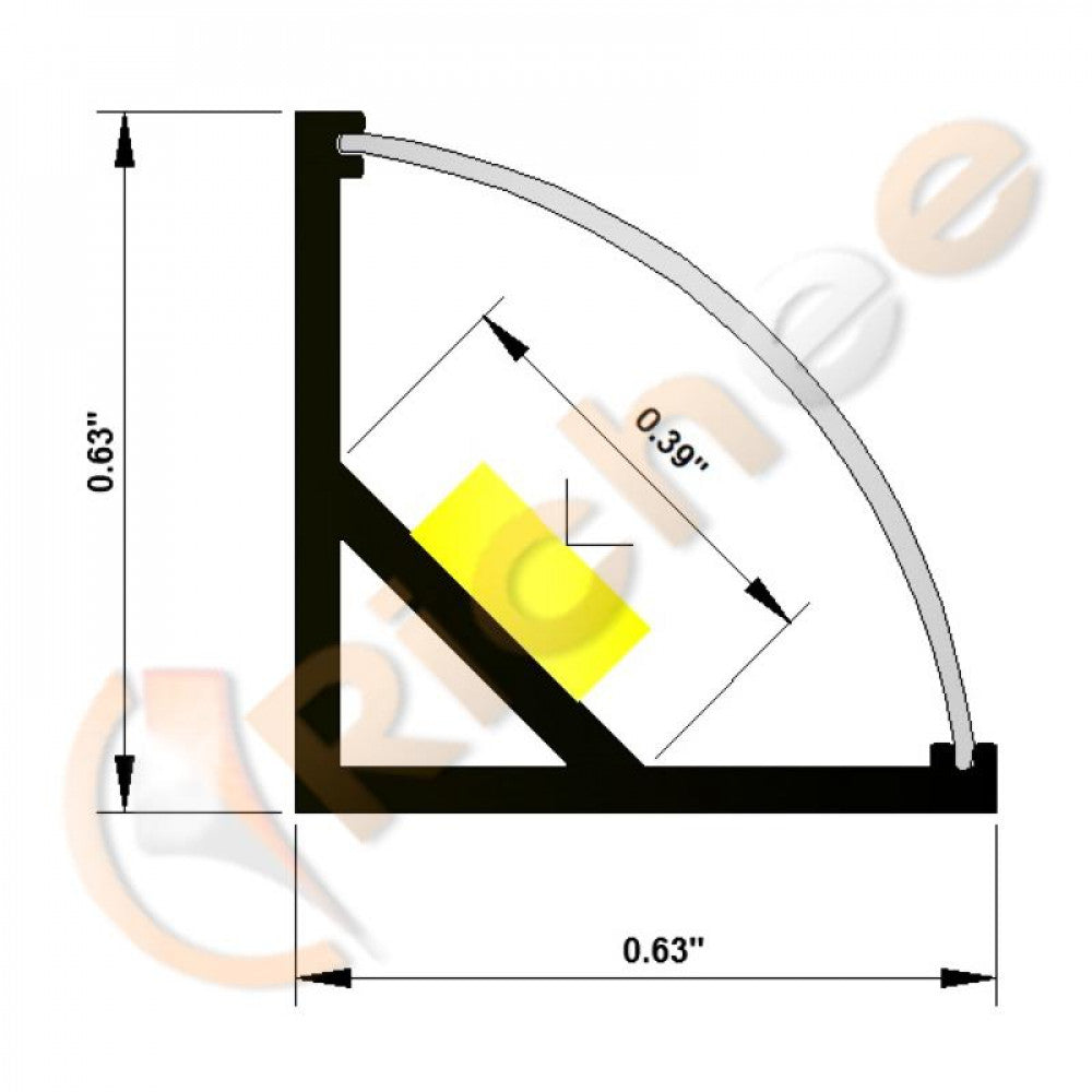 5/8" Black Full Cover Angled Led Aluminum Channel -9635-B-Black