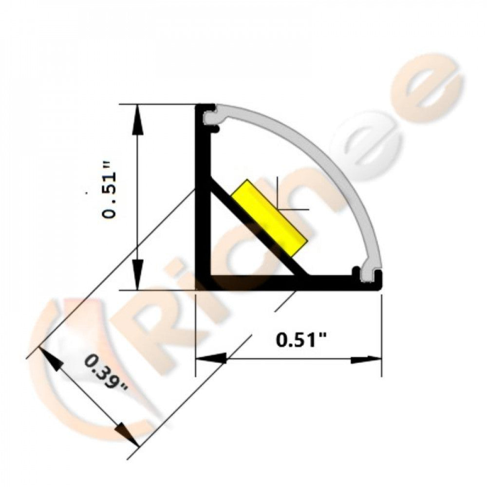 1/2" Mini Full Cover Angled Led Aluminum Channel-9635-B-Mini