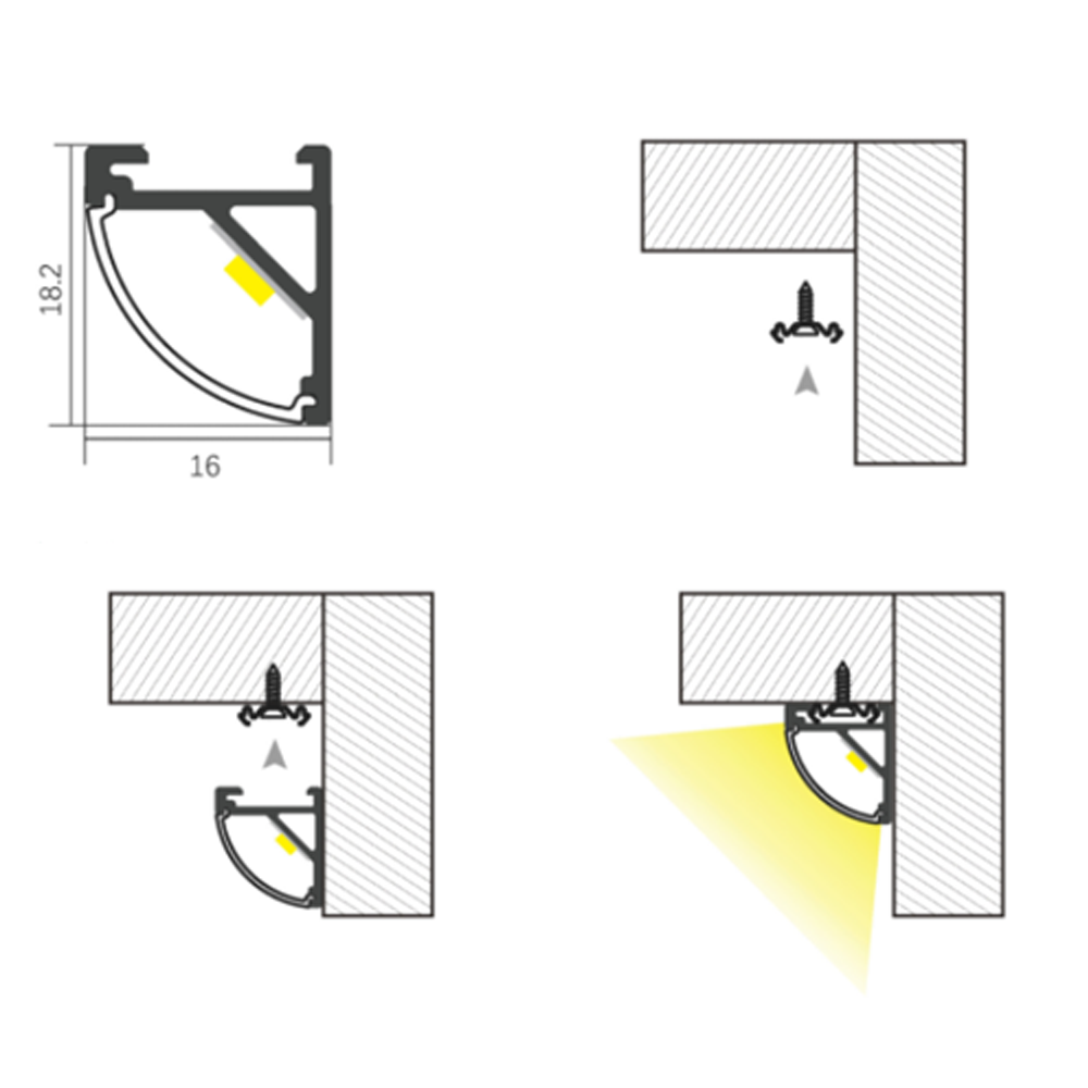Aluminum Corner Channel LED Strip Light Cover End Caps - AP59