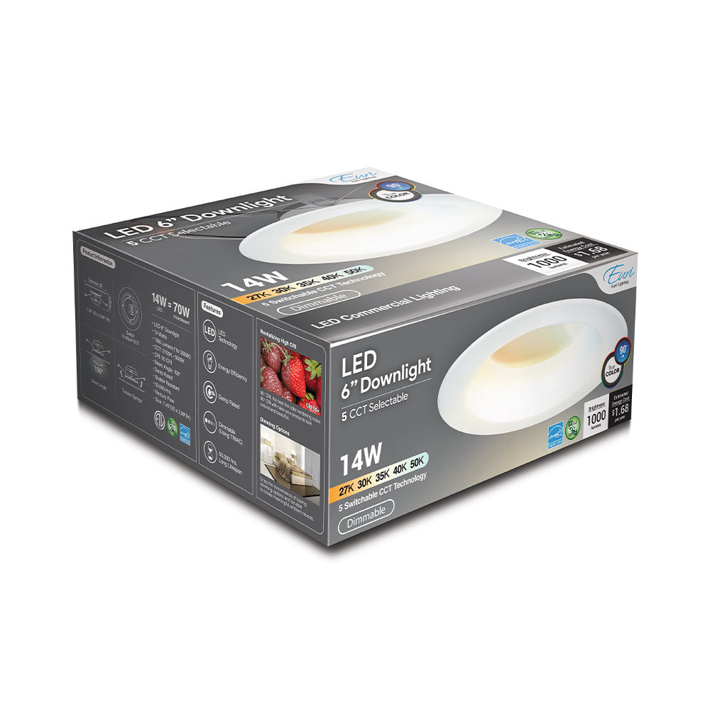6” Recessed Downlight 5CCT Selectable E26 Adapter Included Dimmable - Euri