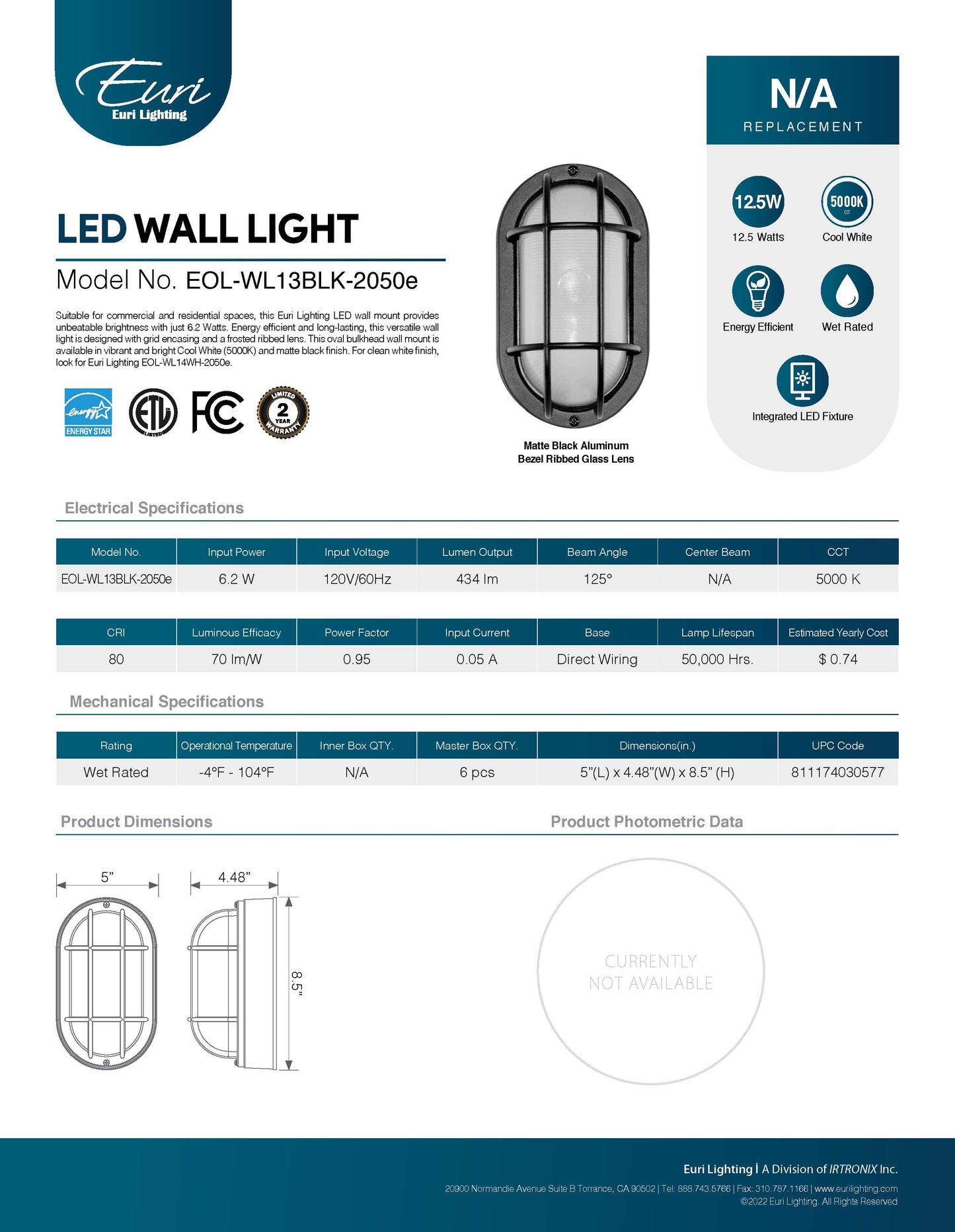 LED Outdoor Wall Light 5000K - Euri