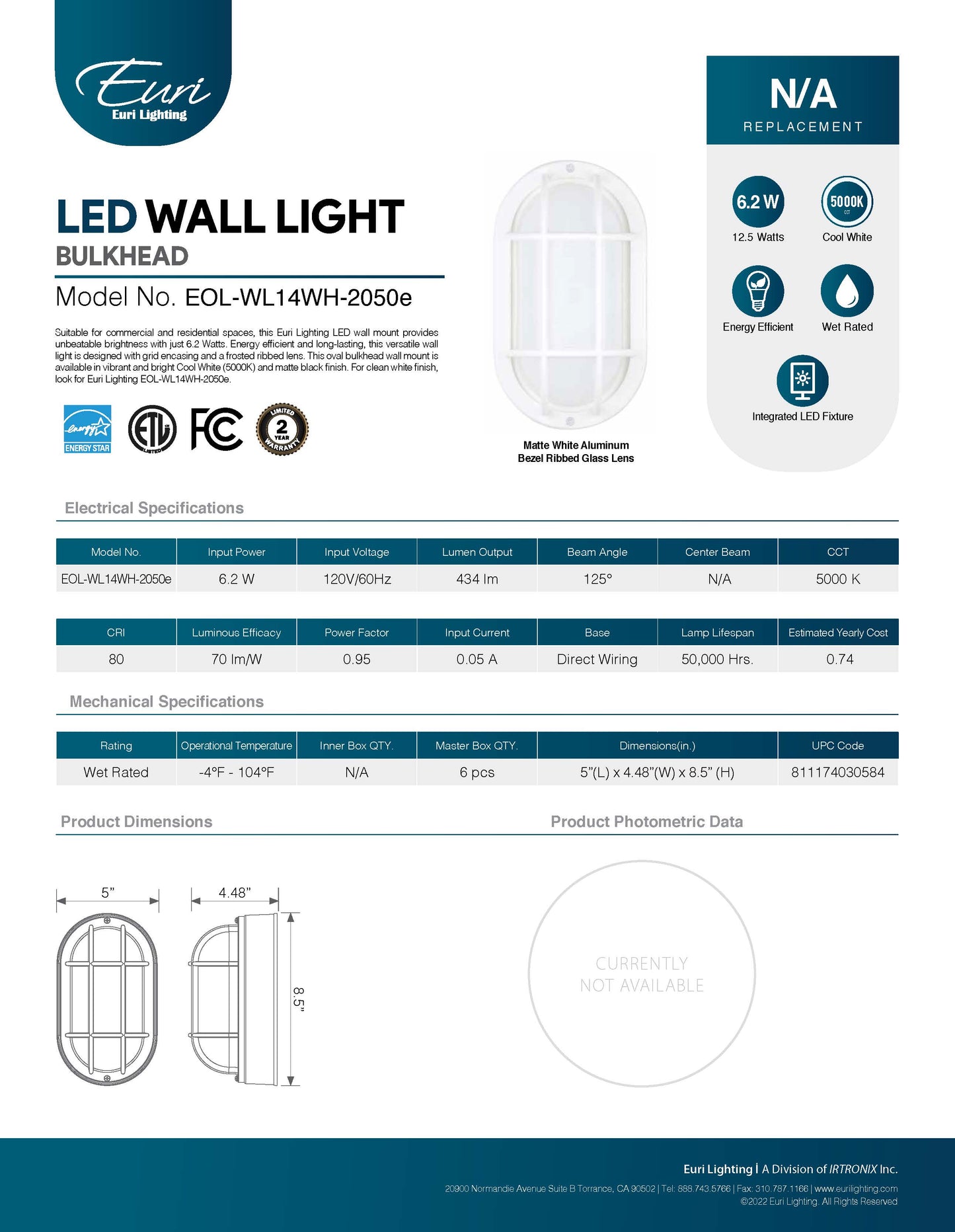 LED Outdoor Wall Light 5000K - Euri