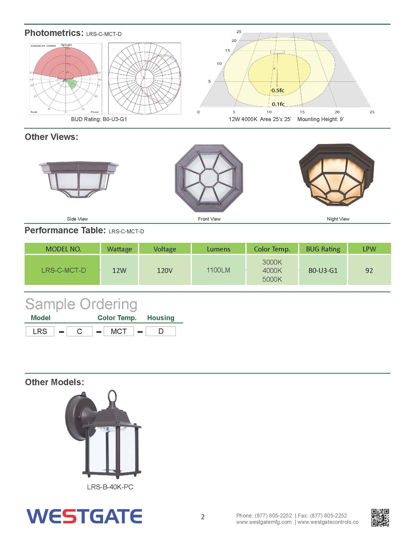 Outdoor Decorative Light, 12W, 3000K/4000K/5000K