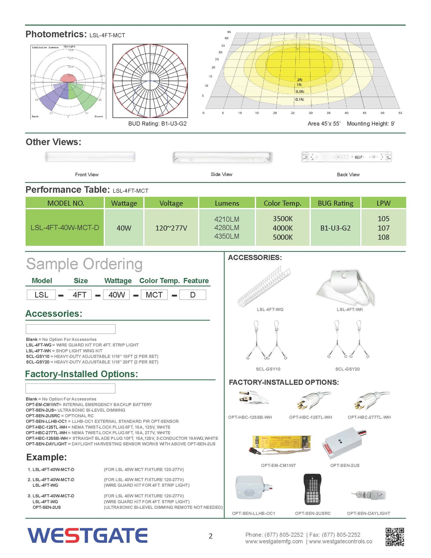 LED Strip Lights, 40W, 3500K/4000K/5000K - Westgate