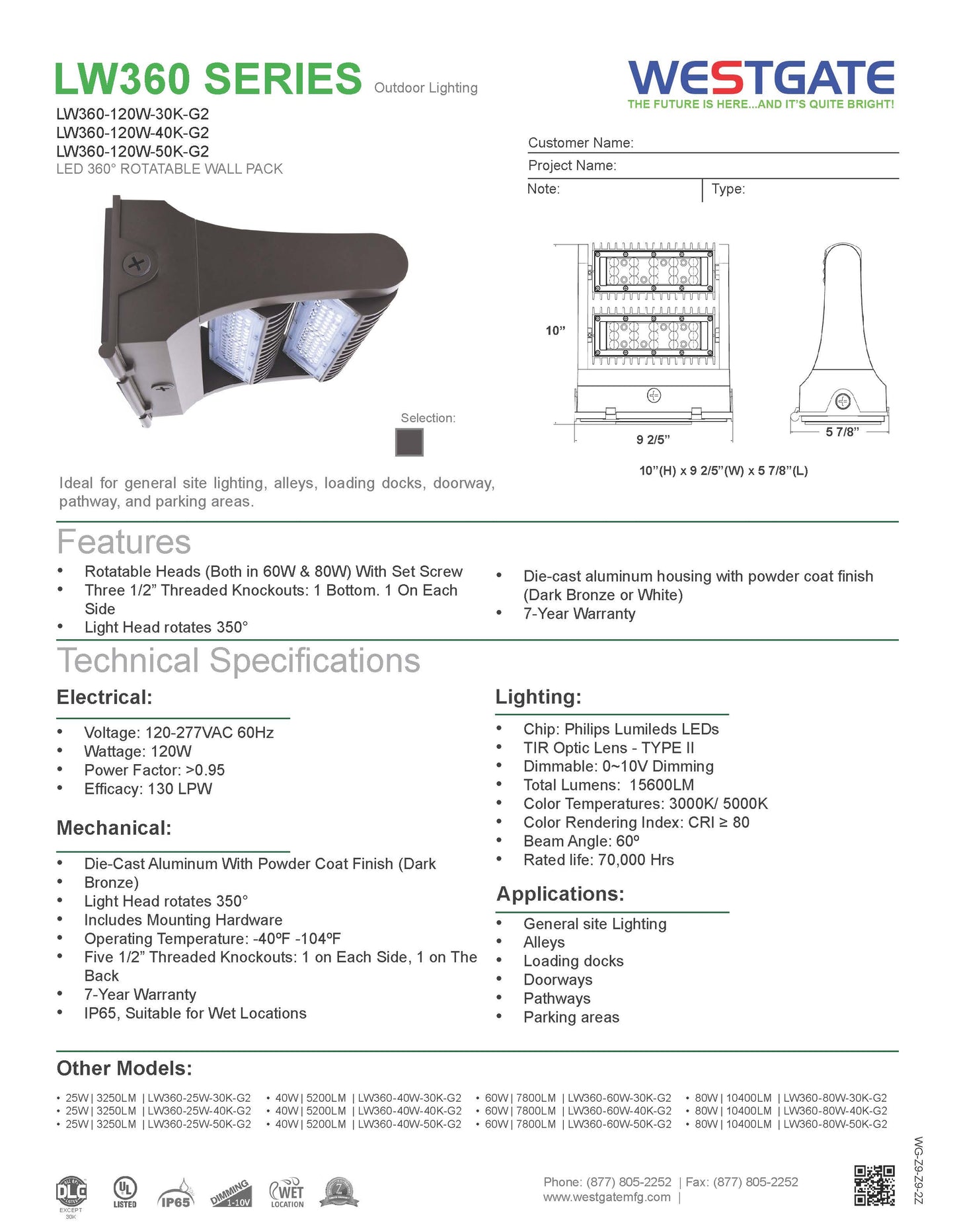 LED Rotatable Wall Pack LW360 2nd Gen 120W
