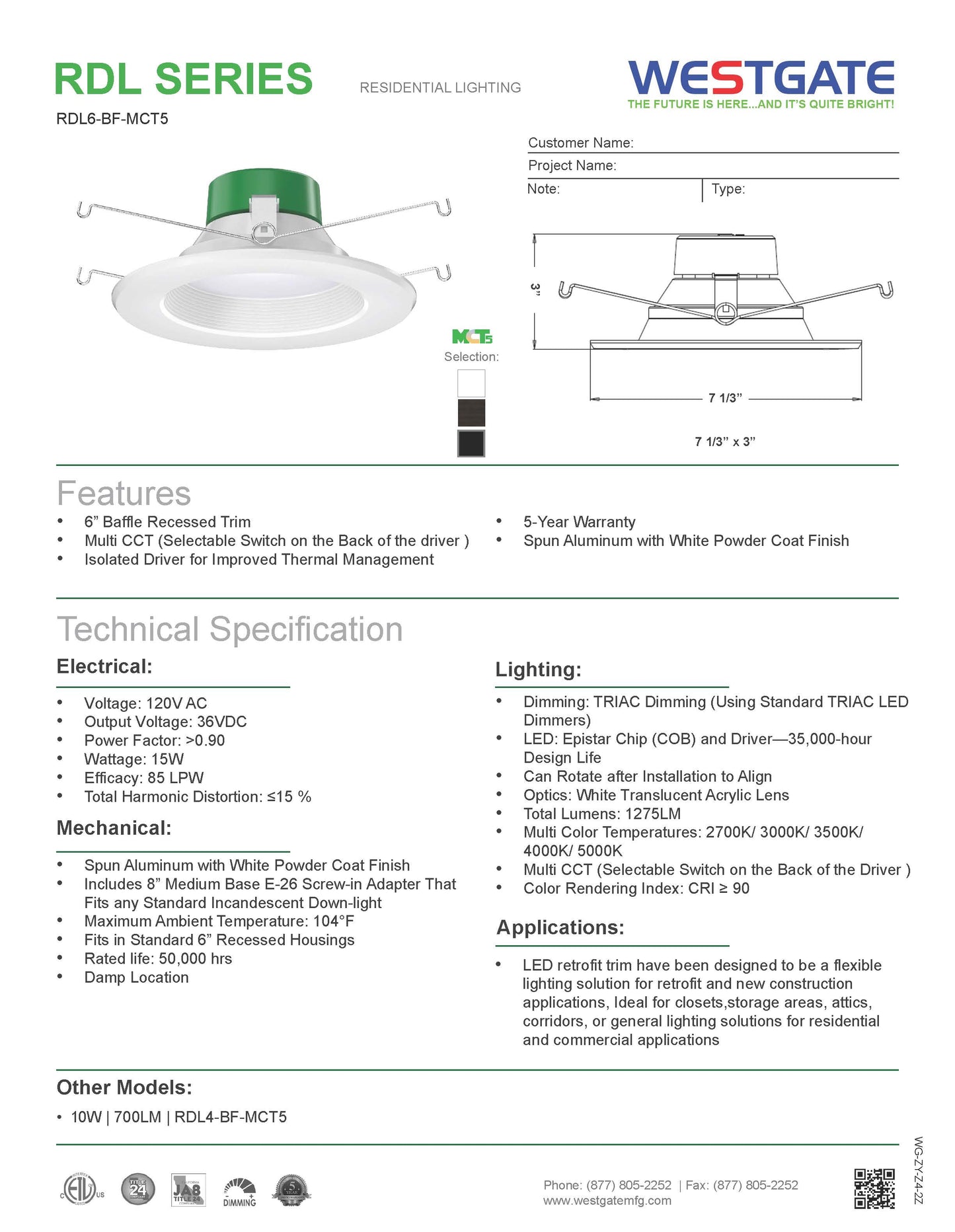 LED 6 inch Downlight Baffle - RDL6-BF-MCT5