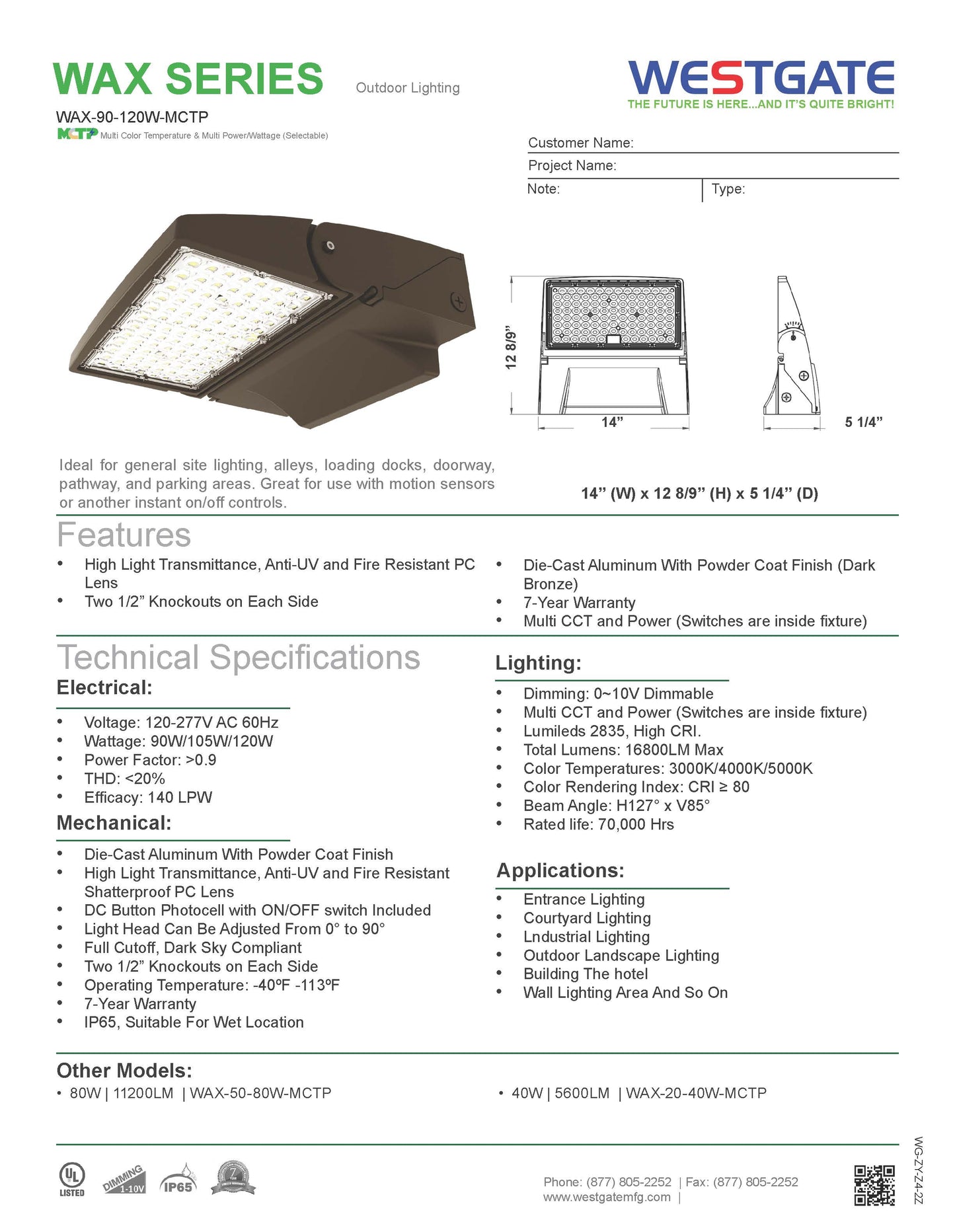 Modern Adjustable Wall Pack, 90W/105W/120W, 3000K/4000K/5000K
