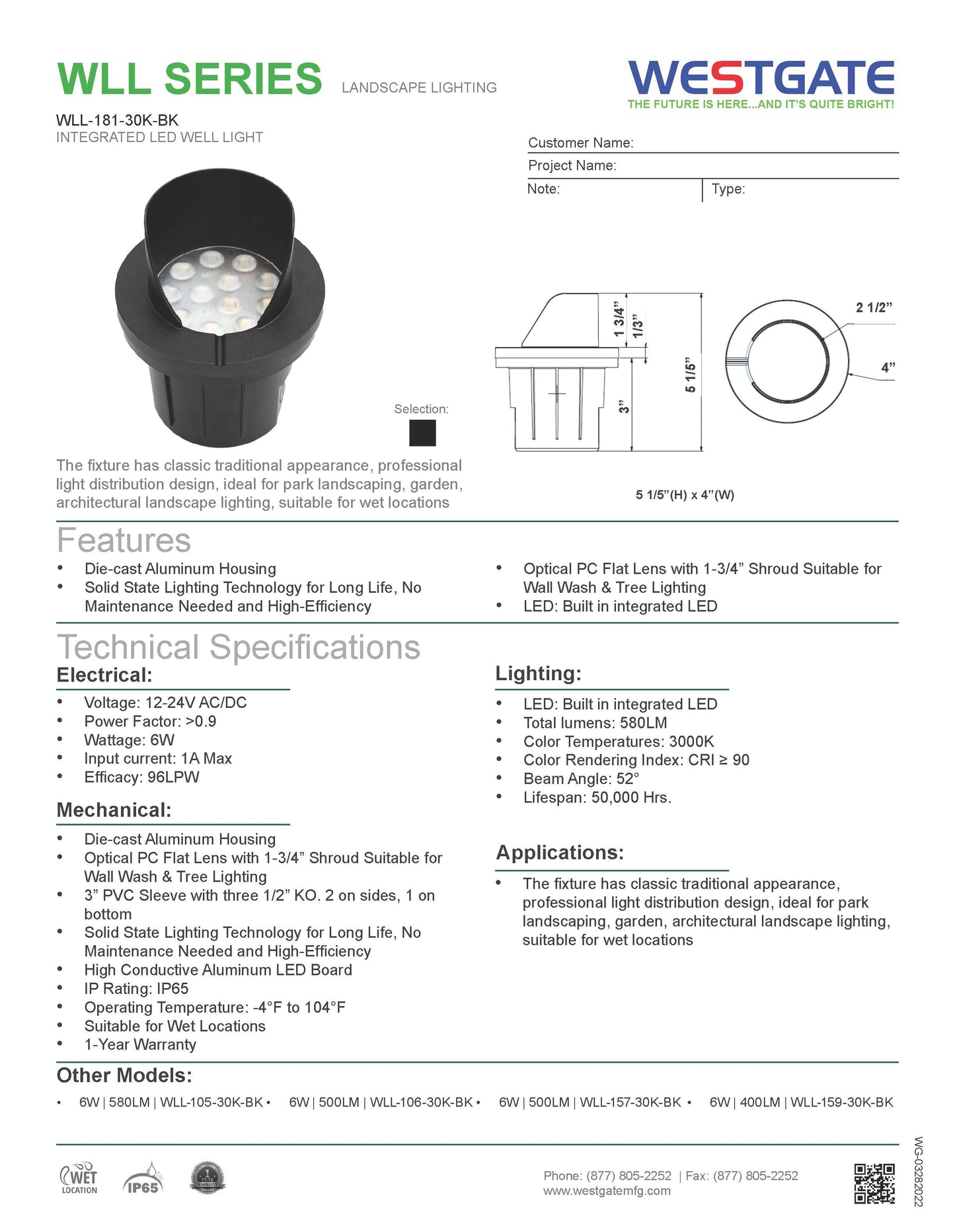 Integrated LED Well Lights, 6W, 3000K