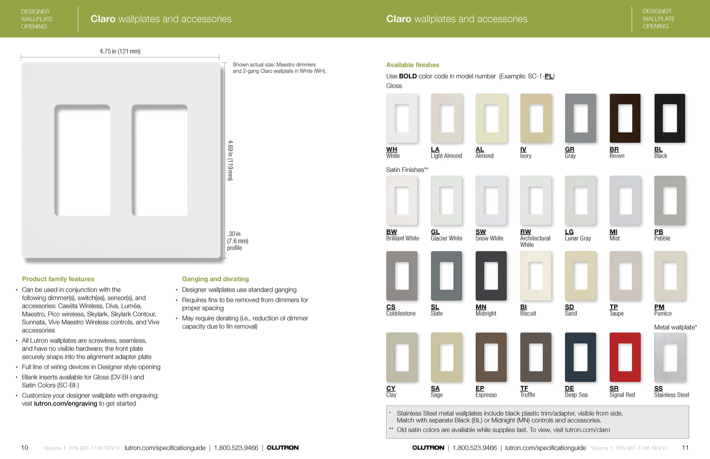 Claro Wallplate 4 Gang - Lutron
