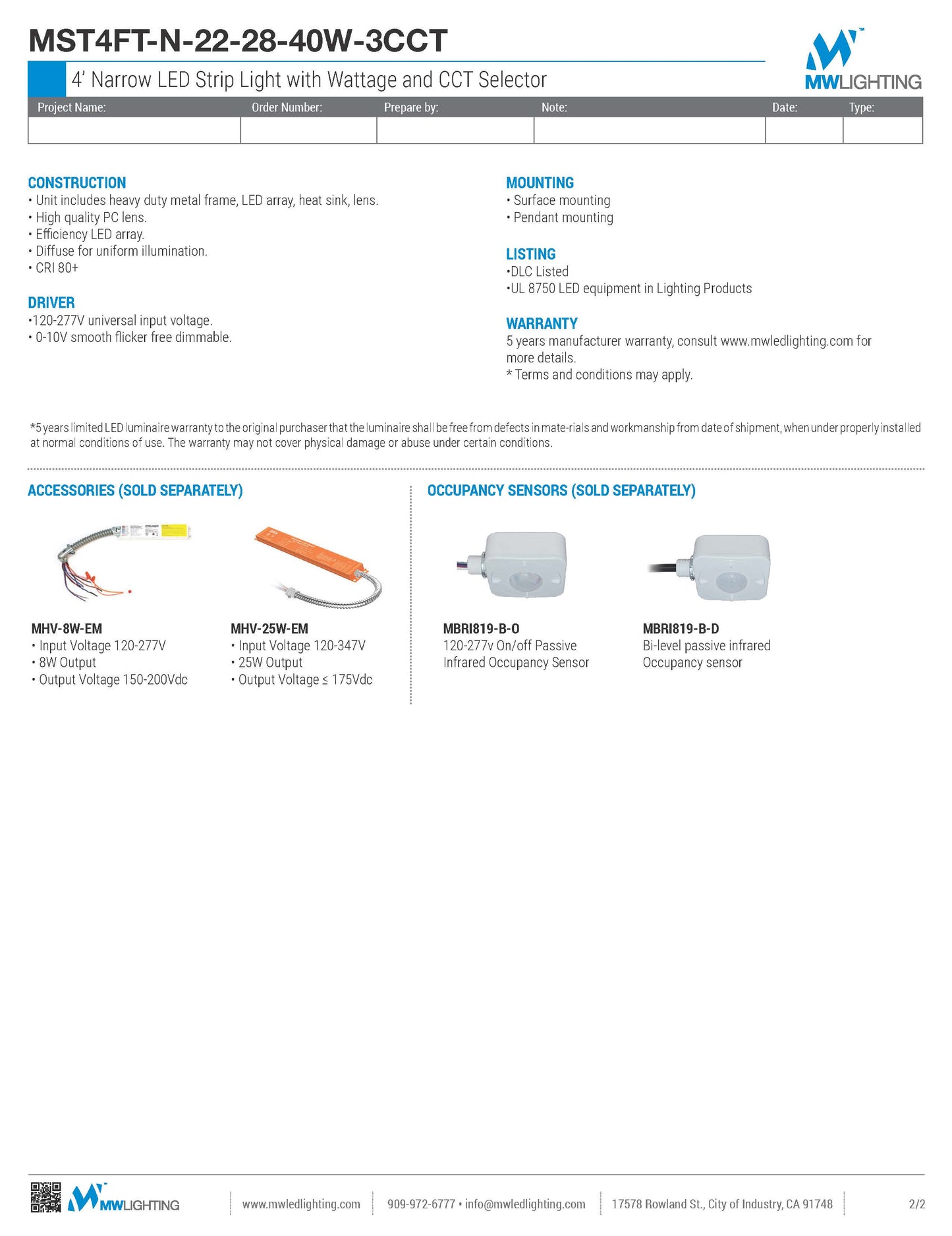 4' LED Narrow Strip Light with 22-28-40 Wattage and CCT Selector