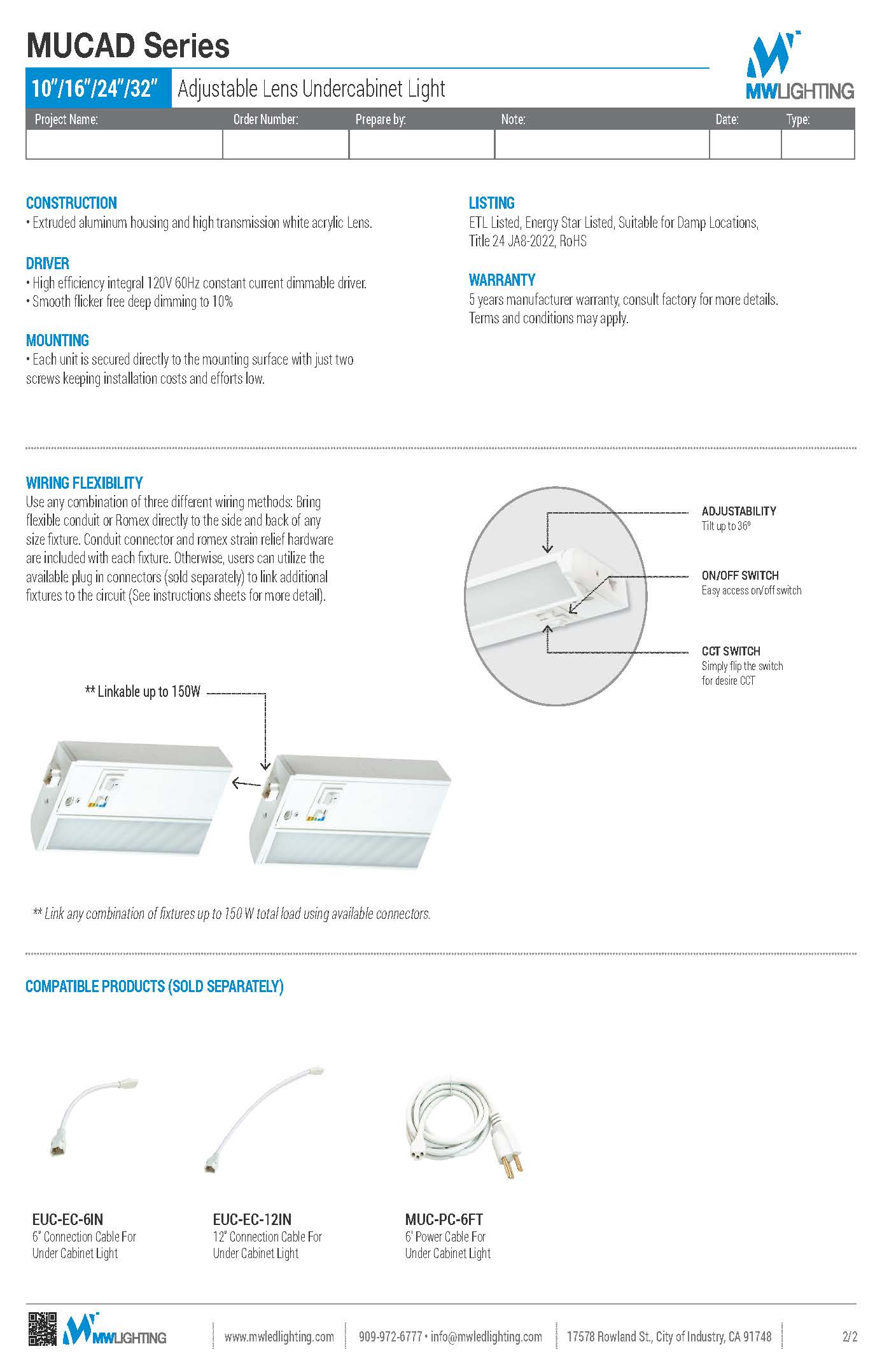 Adjustable Lens Undercabinet Light - MW Lighting