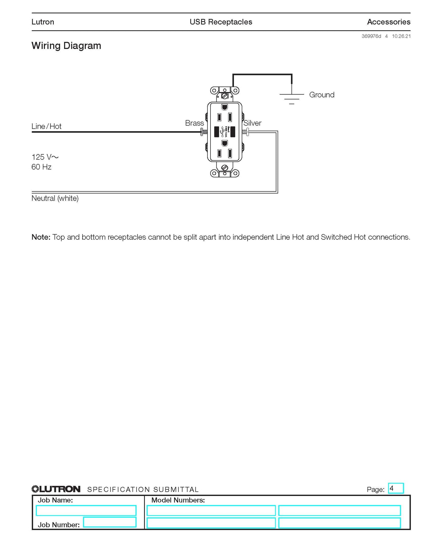 Lutron ARCH 15 A Receptacle USB TR