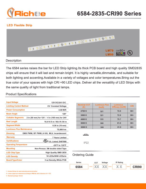 LED Strip Light 24V 4.4W 6000K