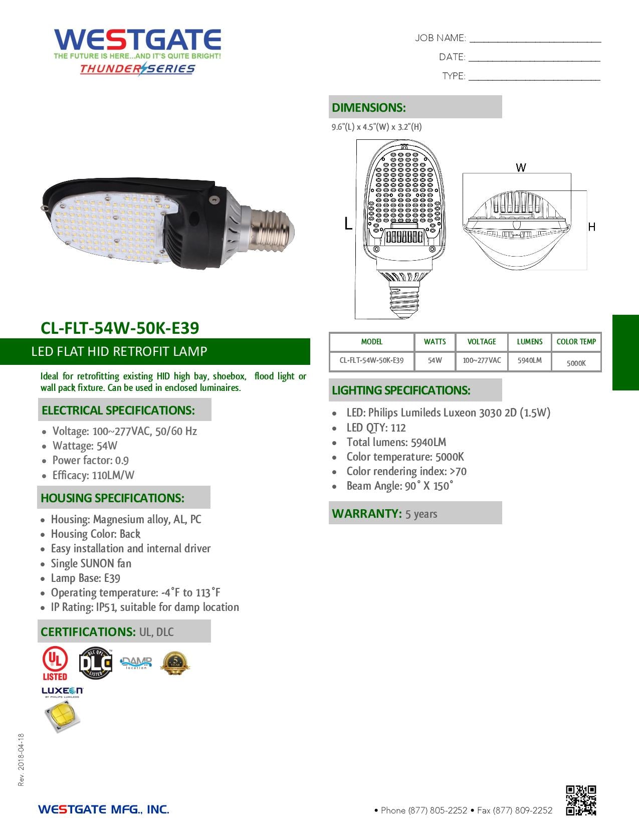 WESTGATE LED Flat HID Retrofit Lamps