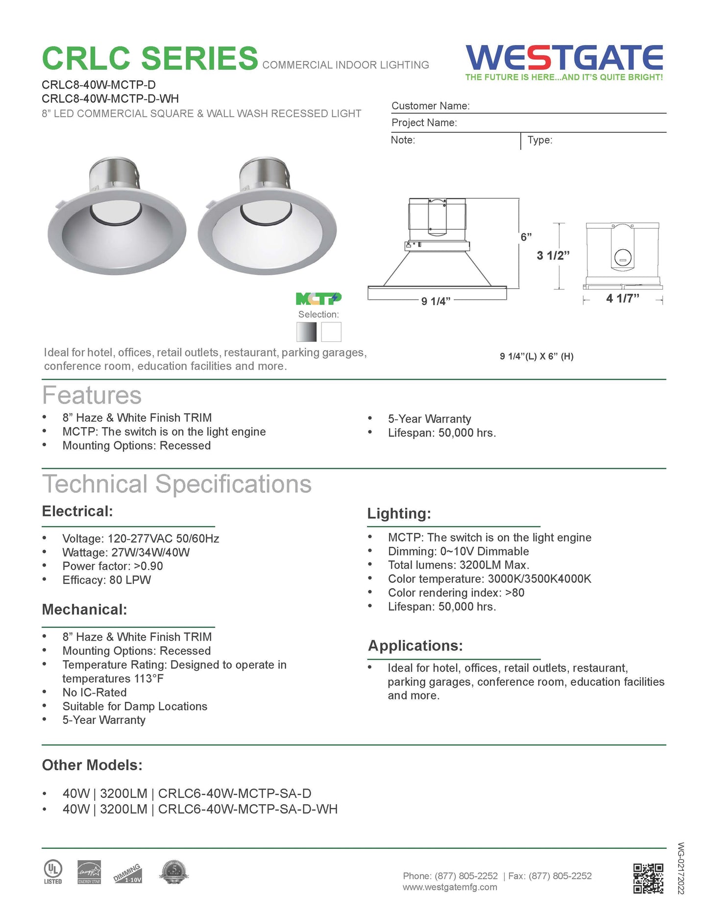 LED Commercial Clip-On/Snap-In Recessed Lights - WESTGATE