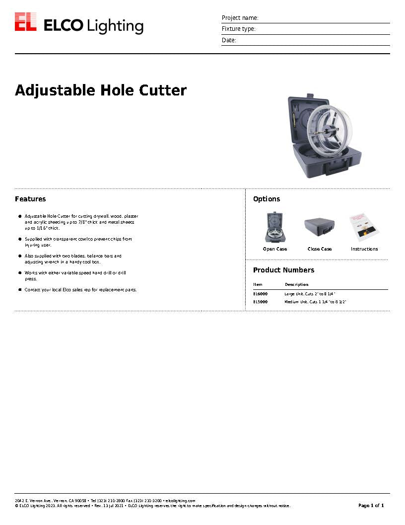 Adjustable Hole Cutter EL5000
