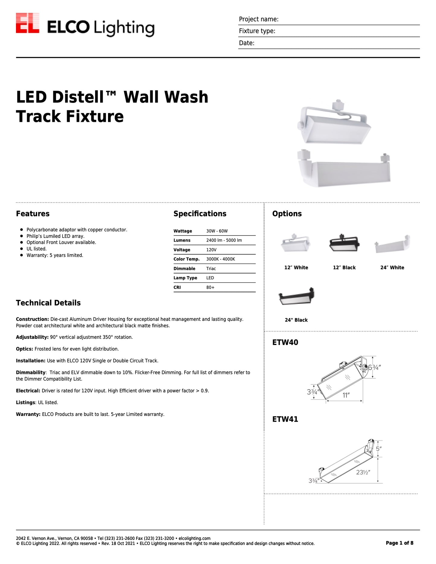 Elco Distell Wall Wash Track Fixture