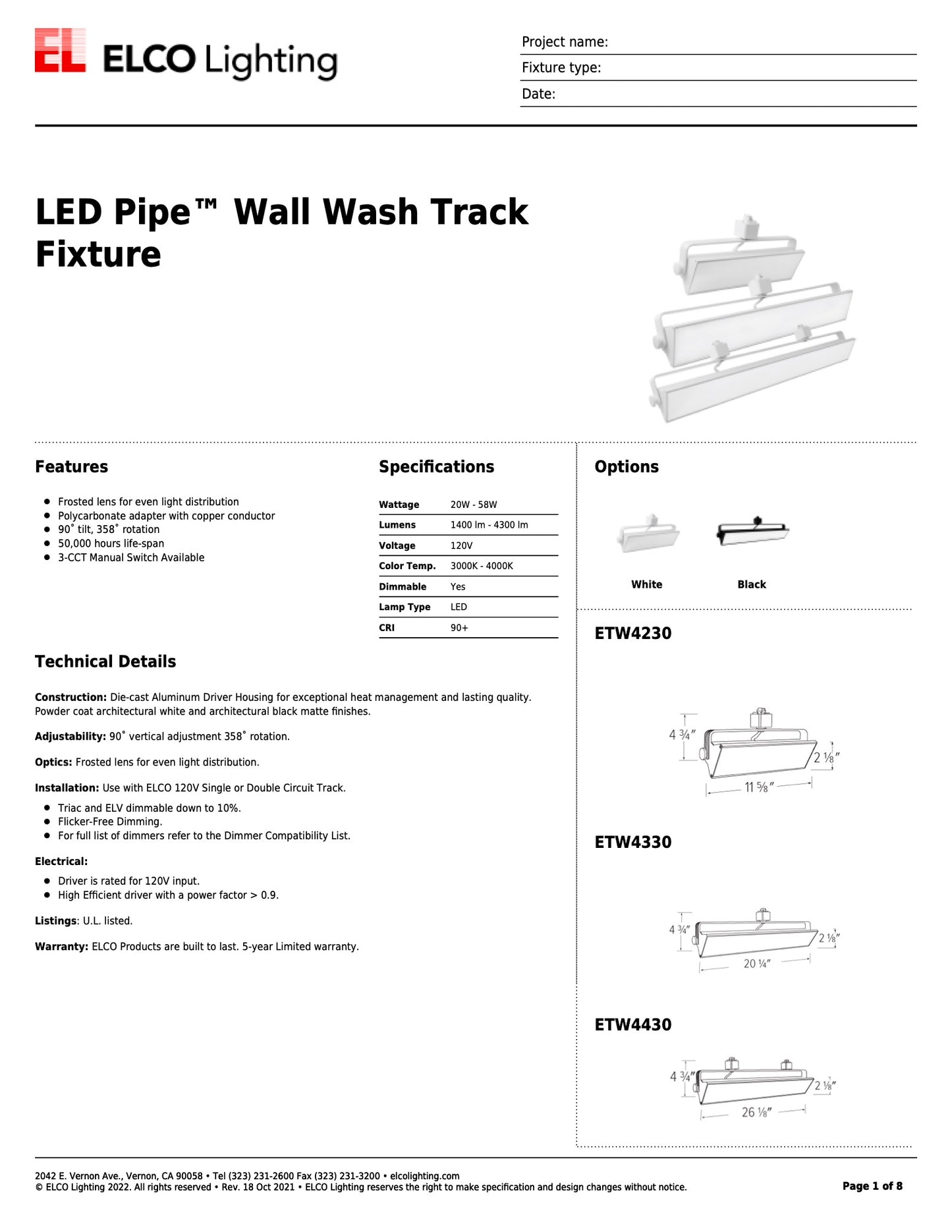 Elco Pipe LED Wall Wash Track Fixture (12'')