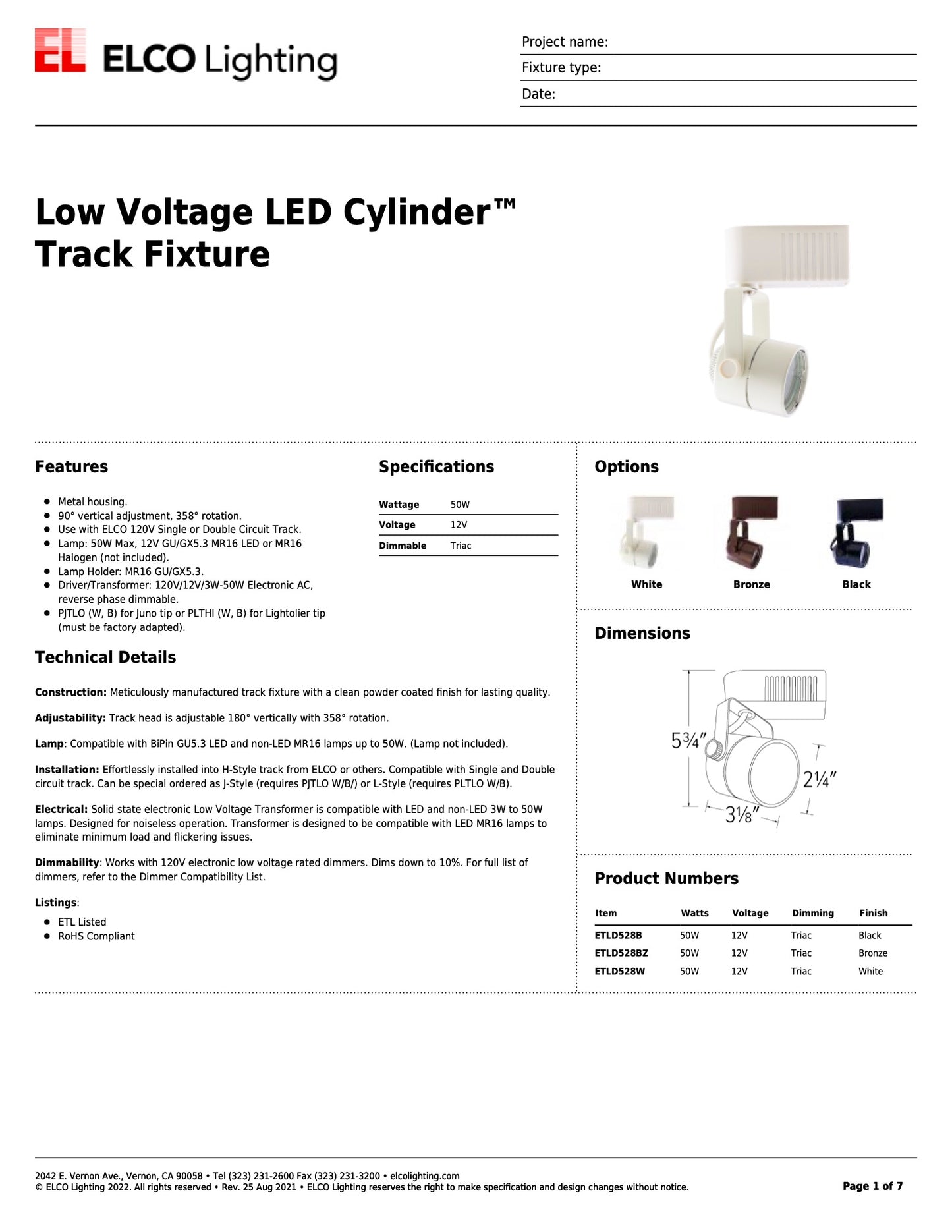Elco Cylinder LED Track Fixture