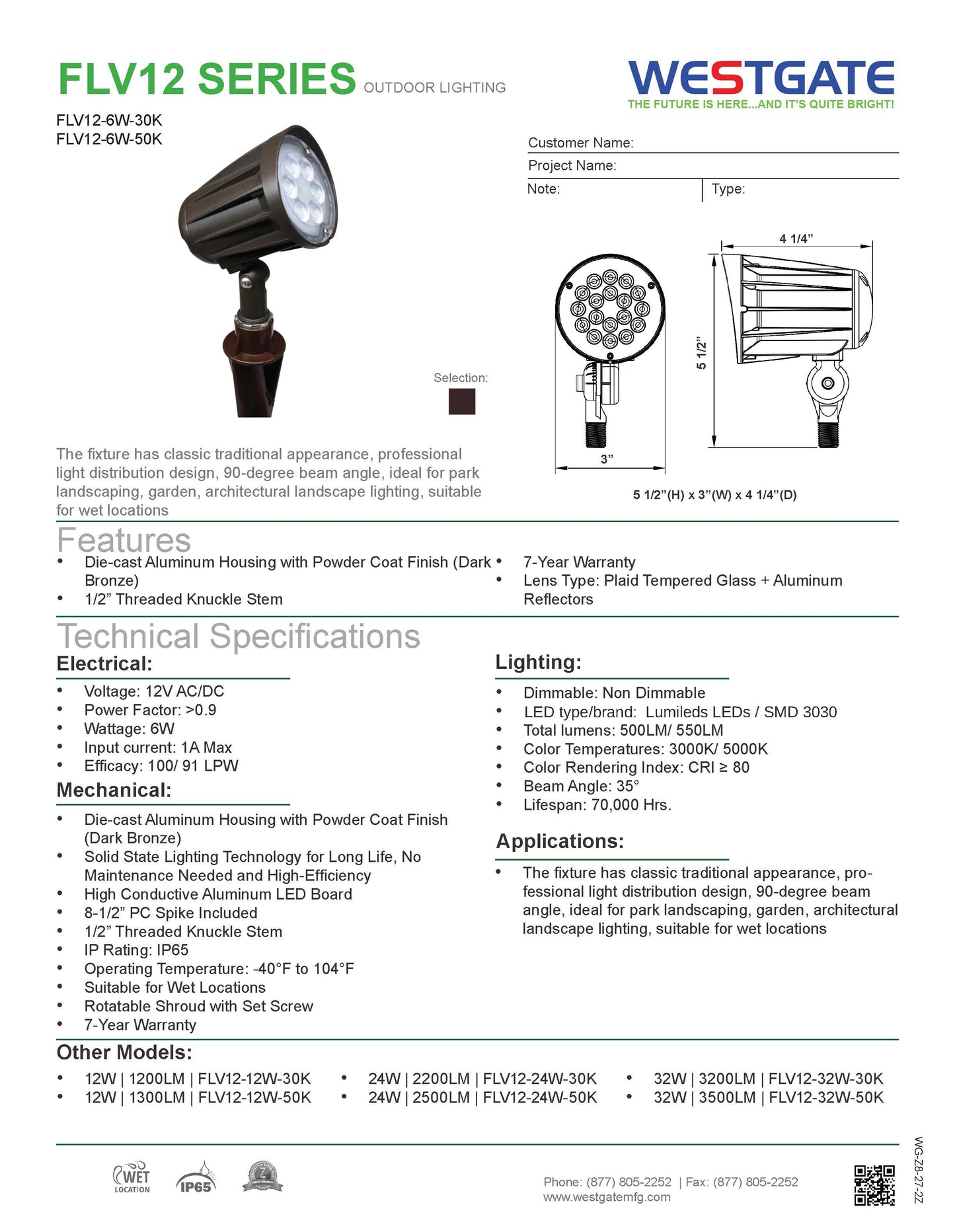 LED Bullet Flood Light - FLV12-6W