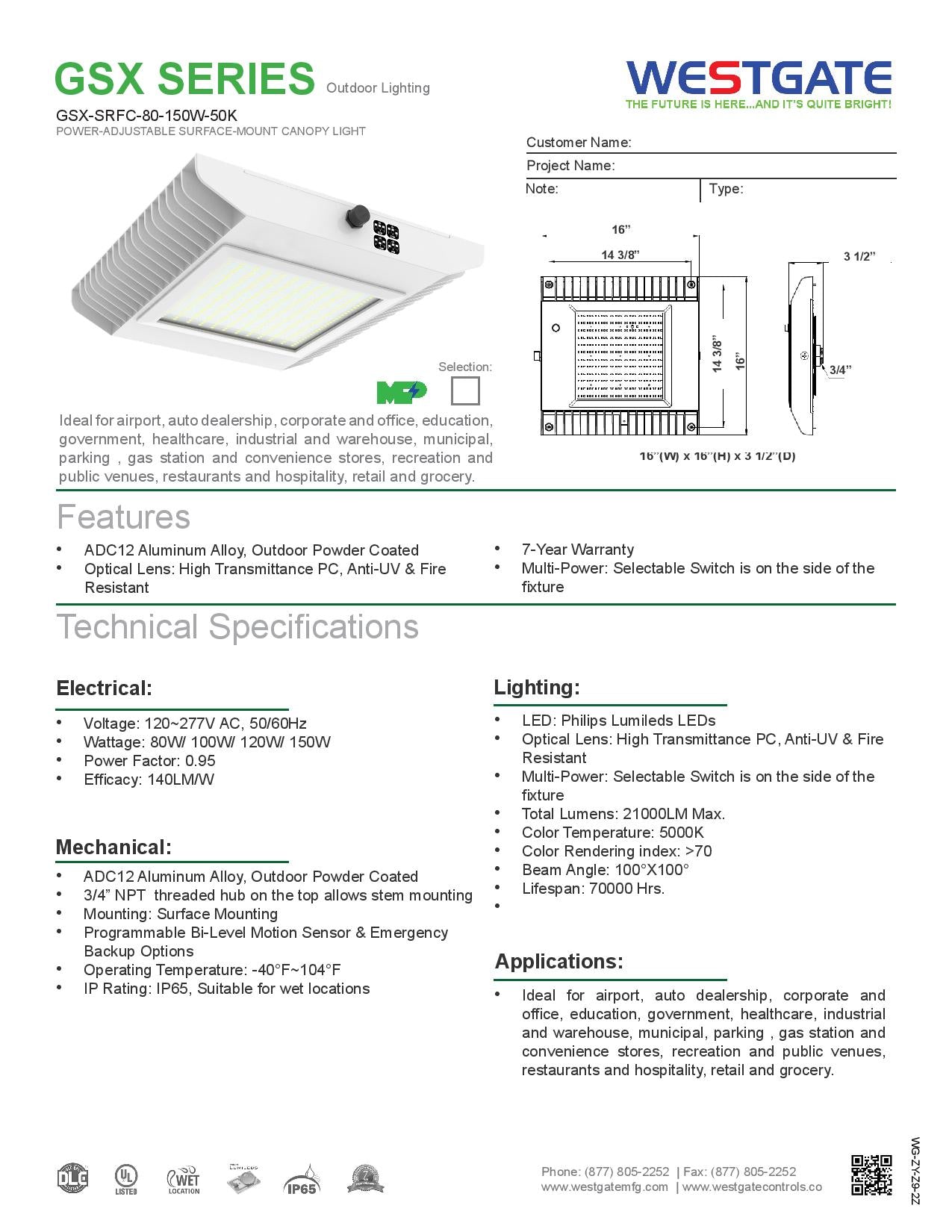 LED Multi-Power Surface Mount Gas Station Canopy Light