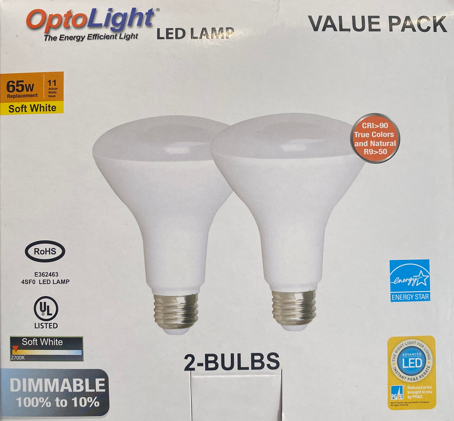 OptoLight LED Dimmable BR30 Light Bulbs 11W 2700K (2 Bulbs)