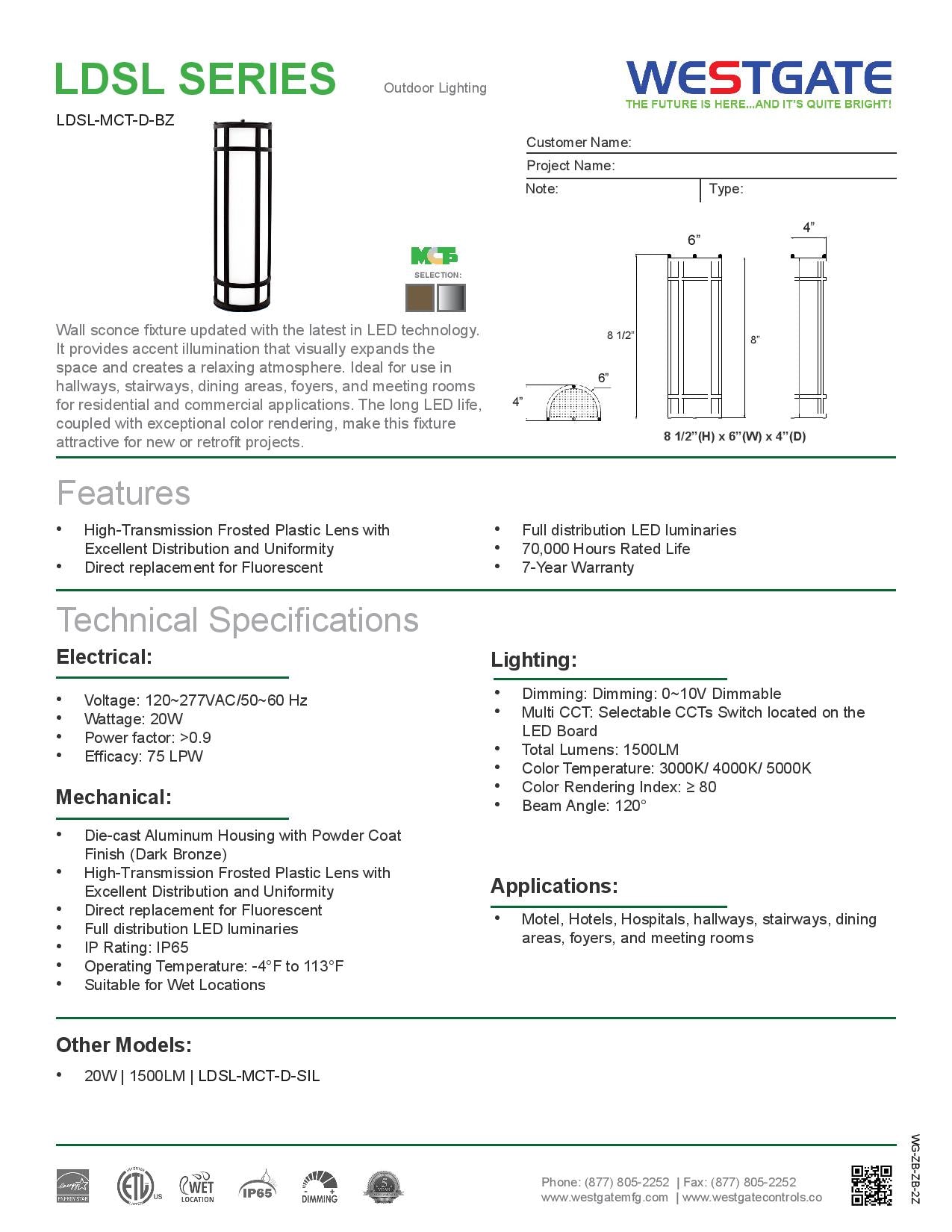 LED 18" Outdoor Wall Sconces - LDSL-MCT-D-BZ