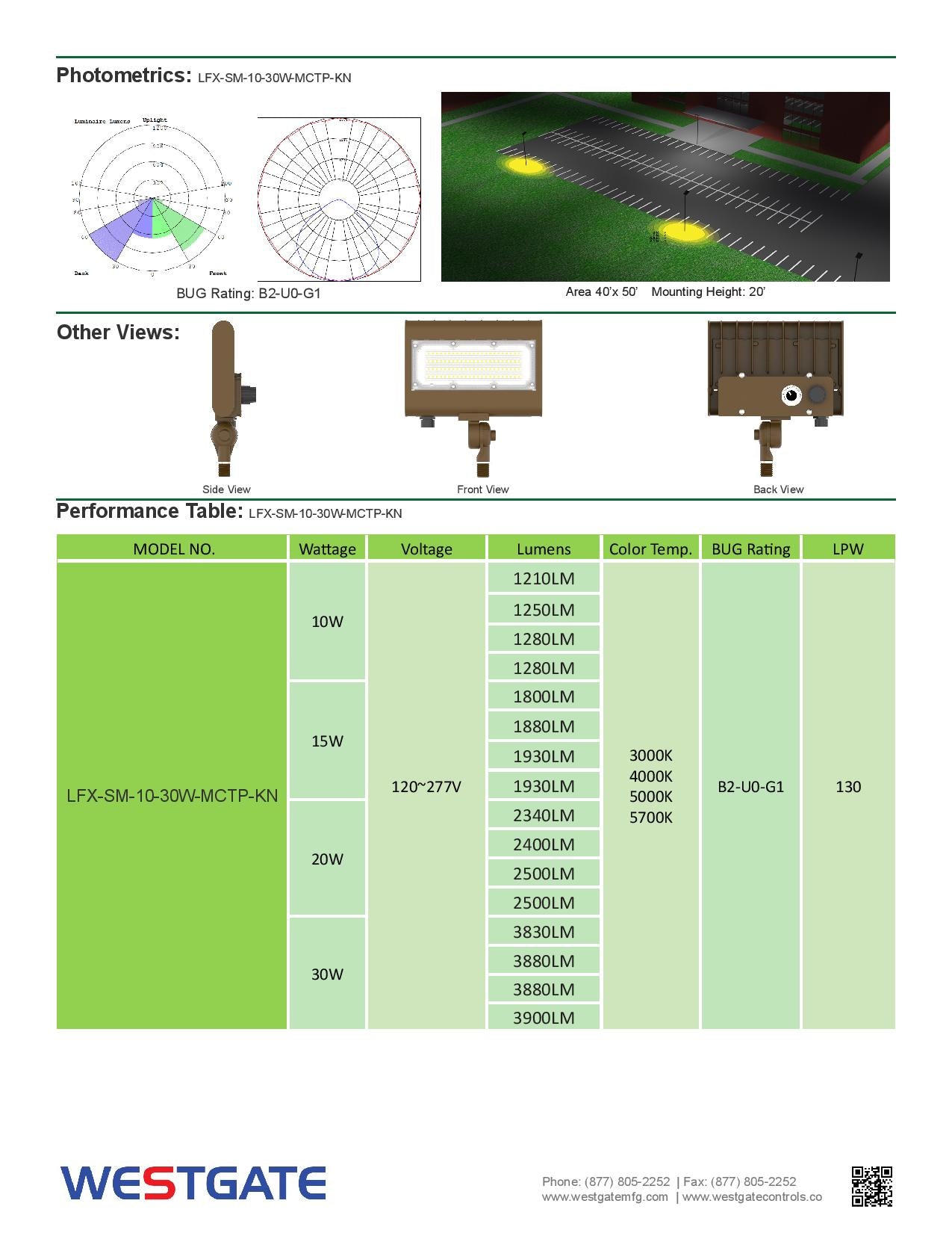 LFX LED Small Multi-Power & Multi-CCT High Lumen Flood Light with 1/2" Knuckle - Westgate