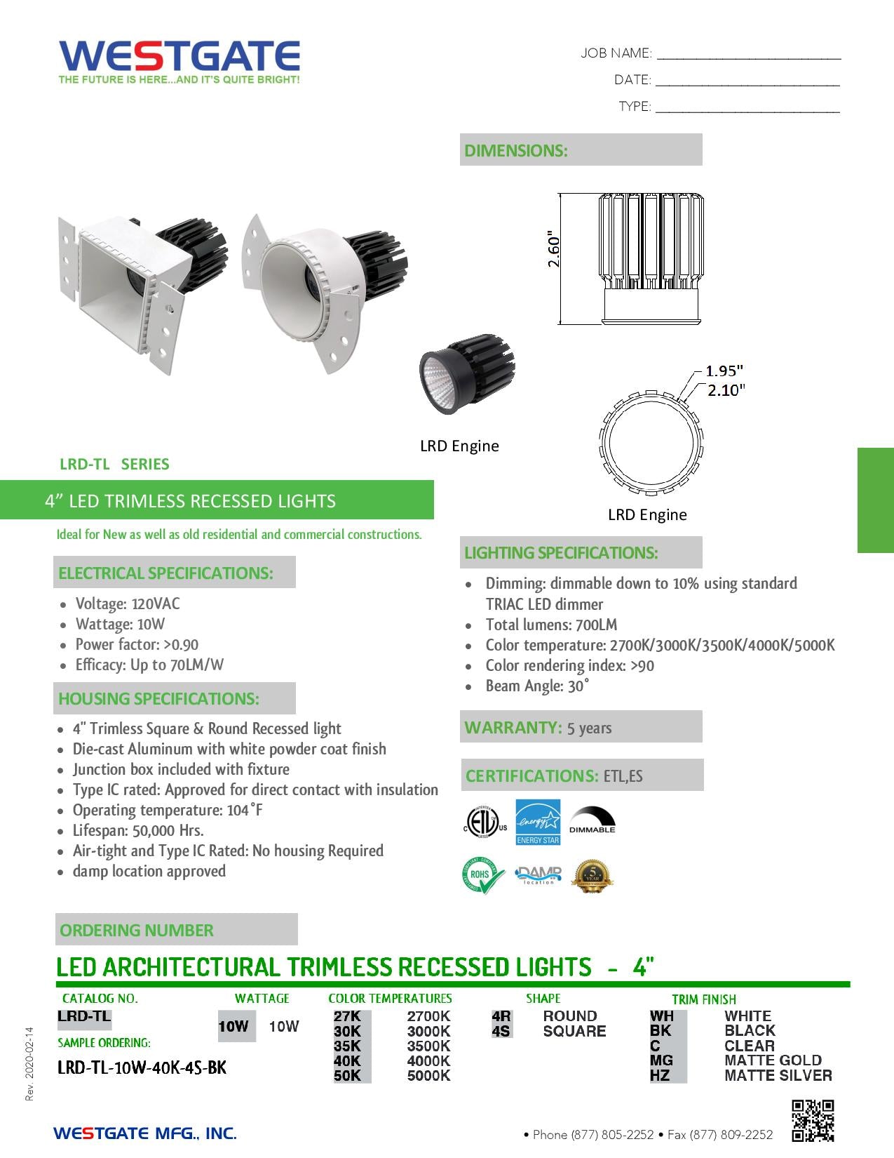 LED 4" Square Architectural Trimless Recessed Lights