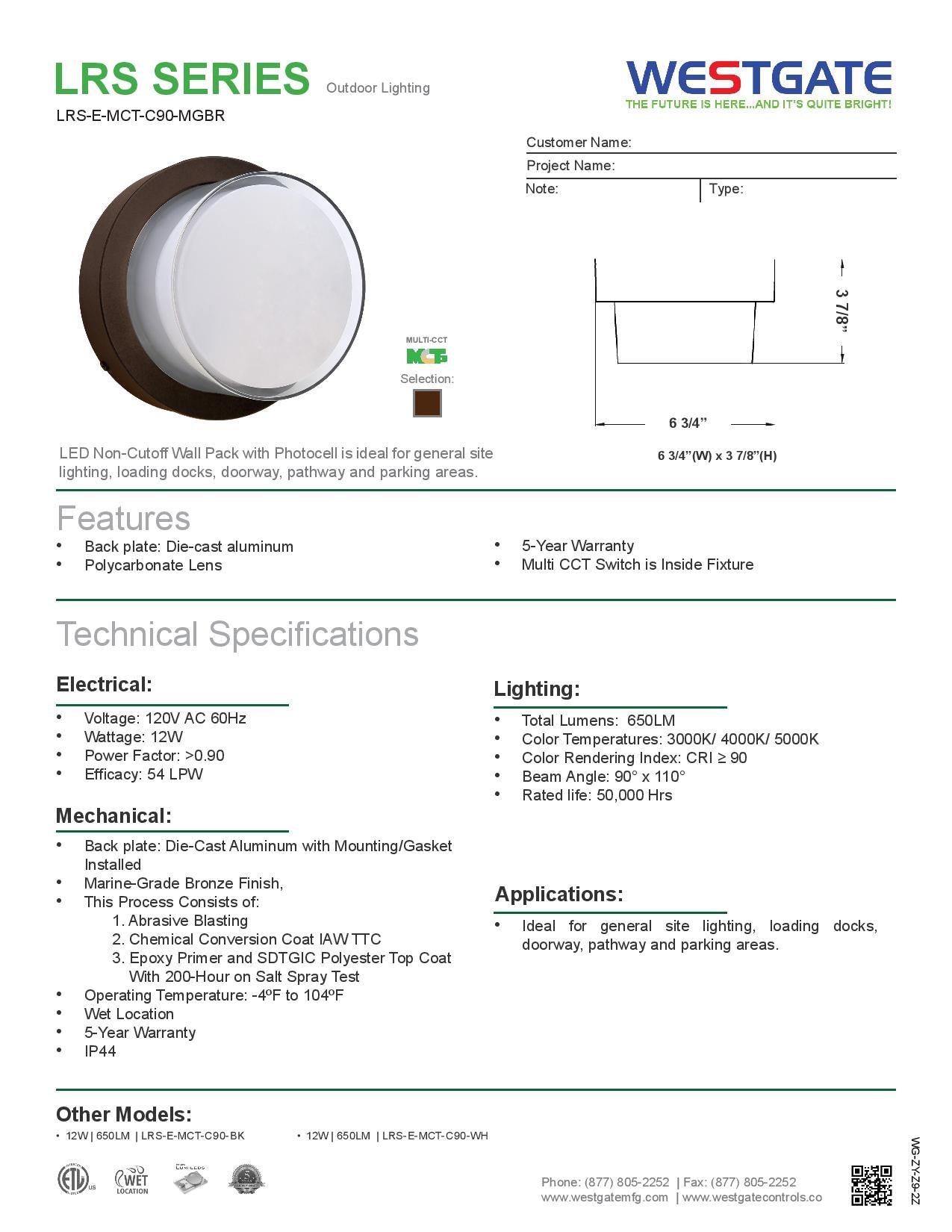 LRS-E LED Multi-CCT Architectural Wall Light With Dual Lens - WESTGATE