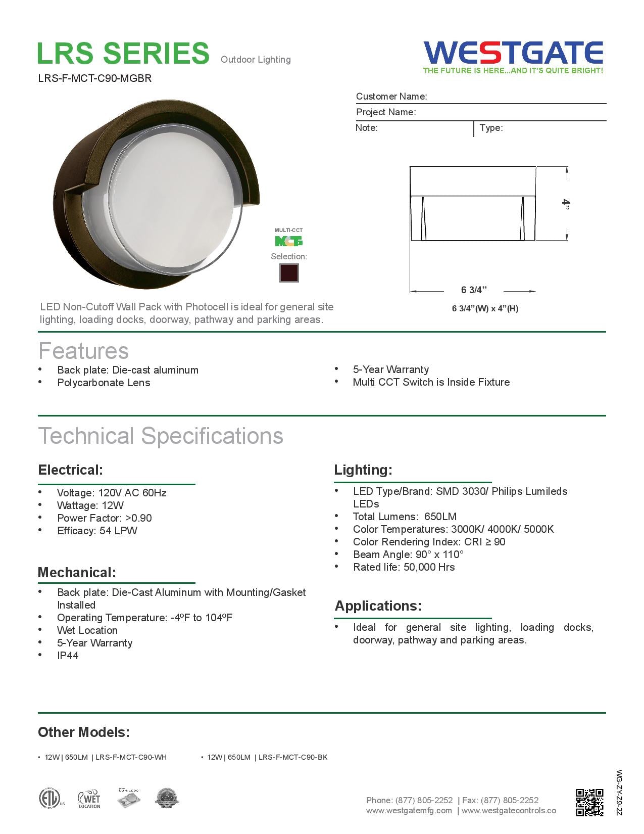 LRS-F LED Multi-CCT Architectural Wall Light With Dual Lens - WESTGATE