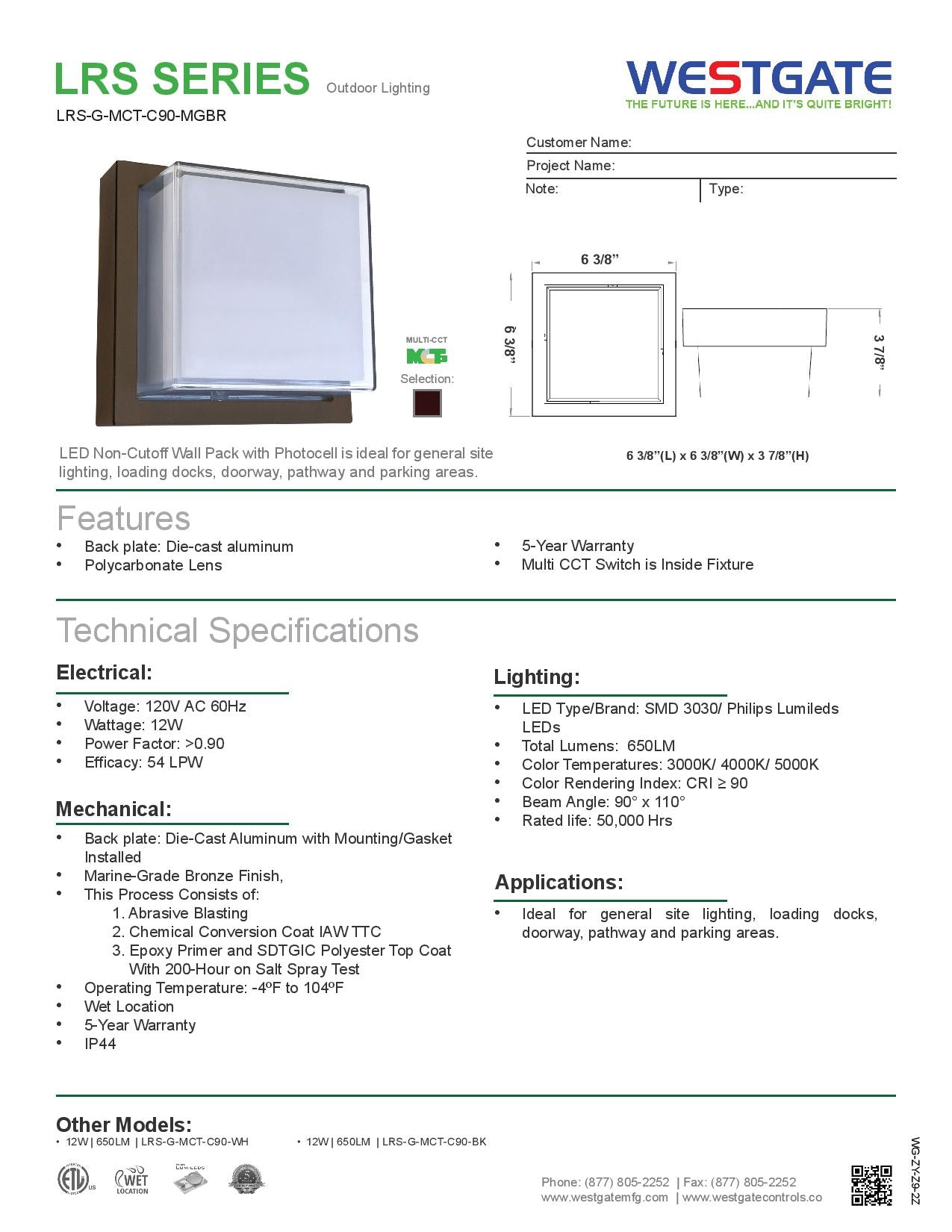 WESTGATE LRS-G LED Multi-CCT Architectural Wall Light With Dual Lens