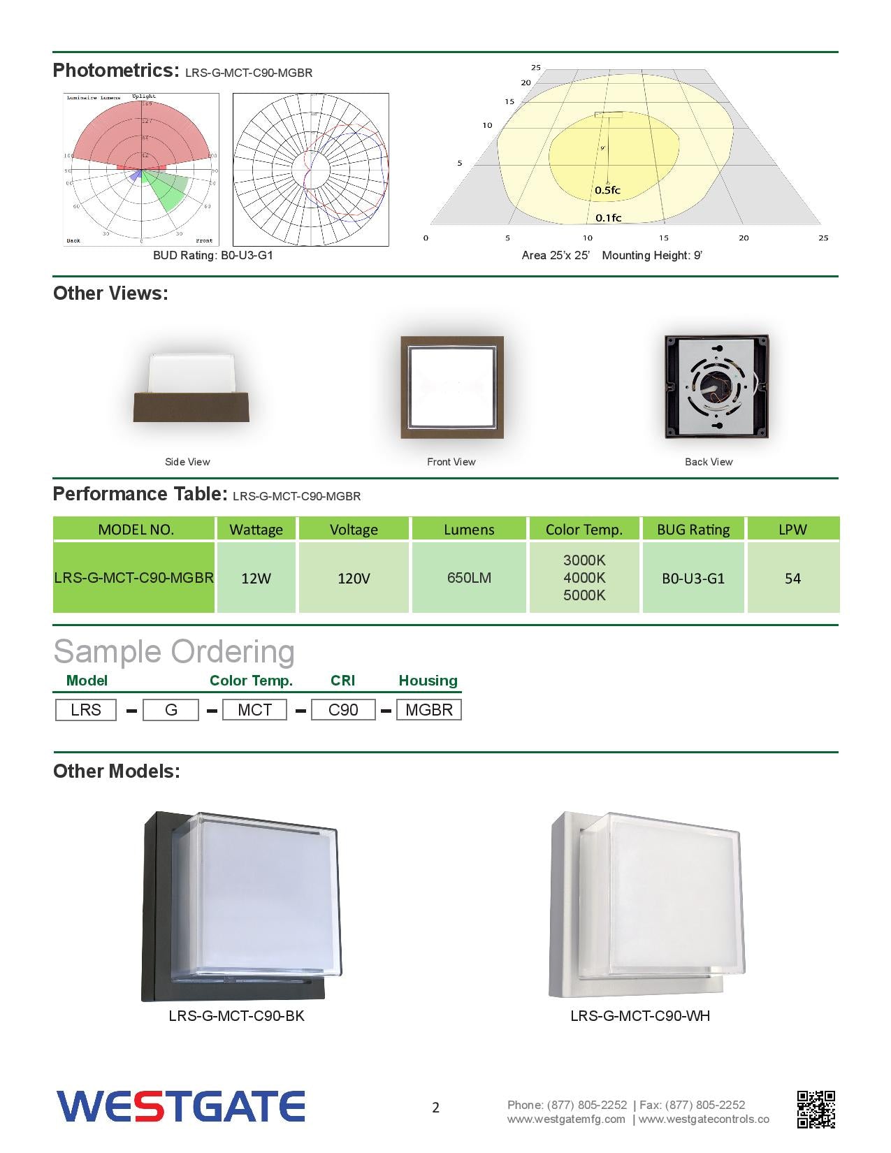 WESTGATE LRS-G LED Multi-CCT Architectural Wall Light With Dual Lens