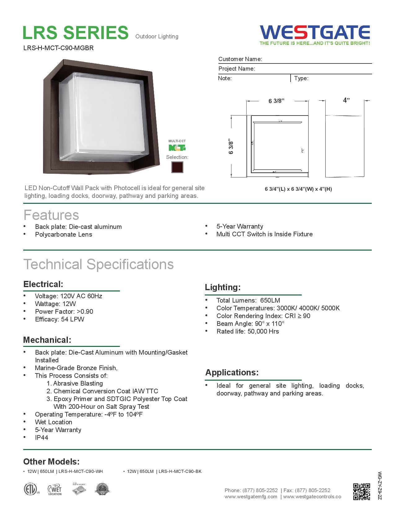 WESTGATE LRS-H LED Multi-CCT Architectural Wall Light With Dual Lens