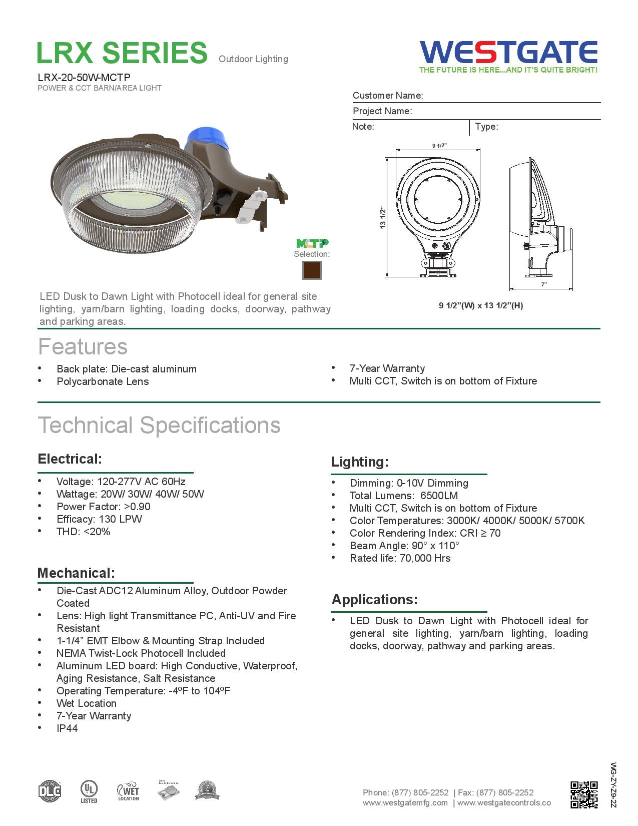 LED Multi-Power & Multi-CCT Area Light - WESTGATE