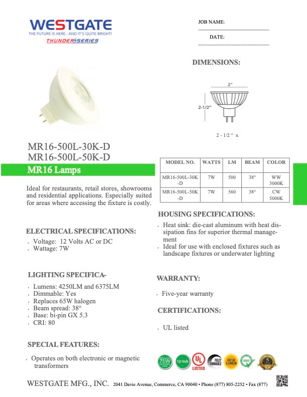 MR16 LED 12v 3000k Dimmable