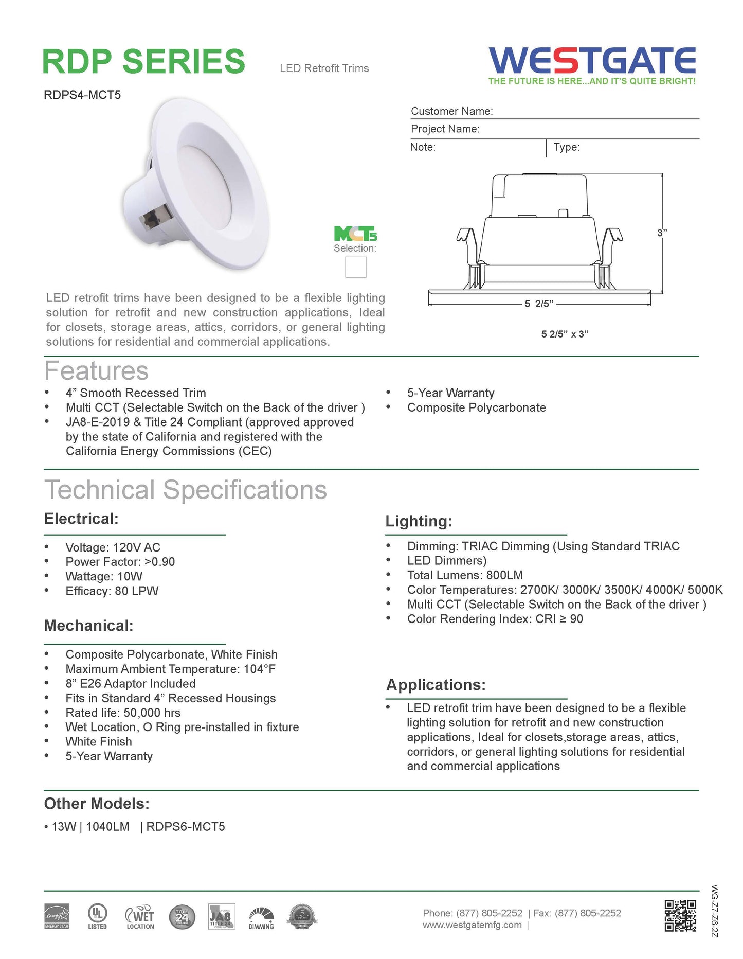 4" LED Downlight MCT5 - Westgate
