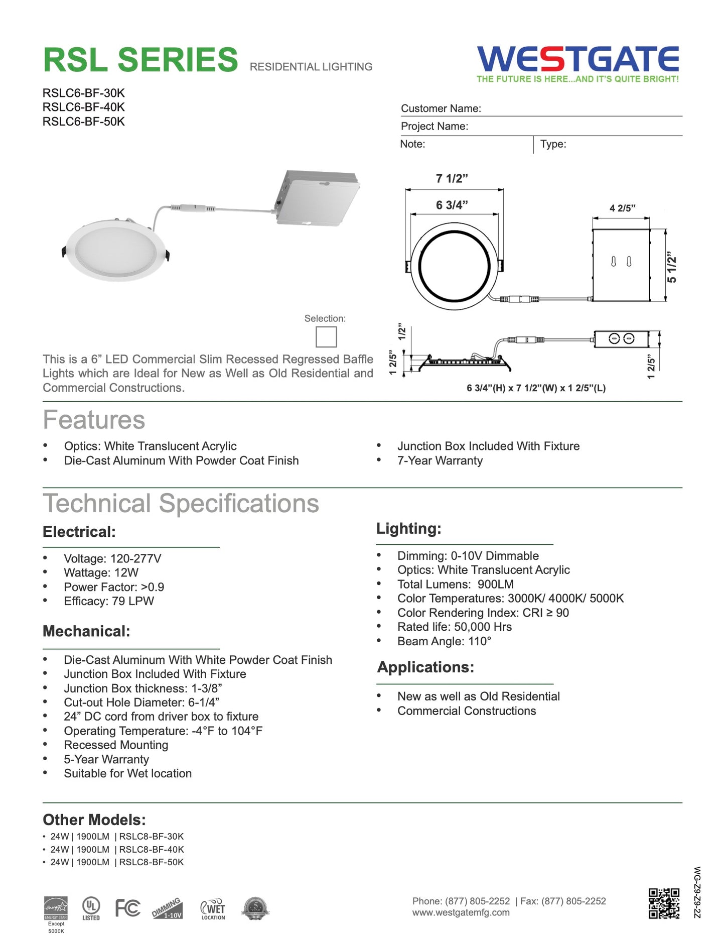 LED Ultra Slim Recessed Baffle Lights 120-277V - WESTGATE