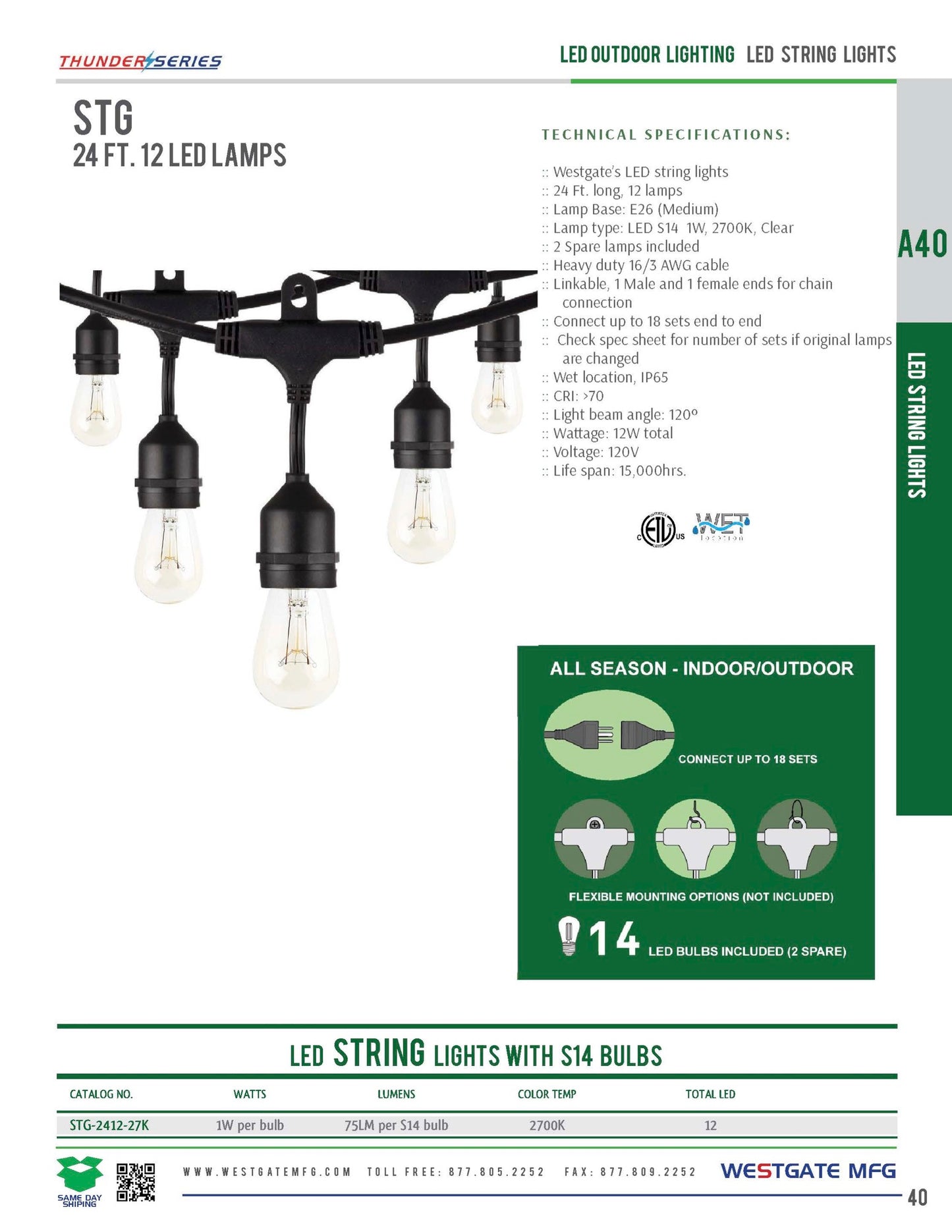 LED String Light  STG-2412-27K - Westgate