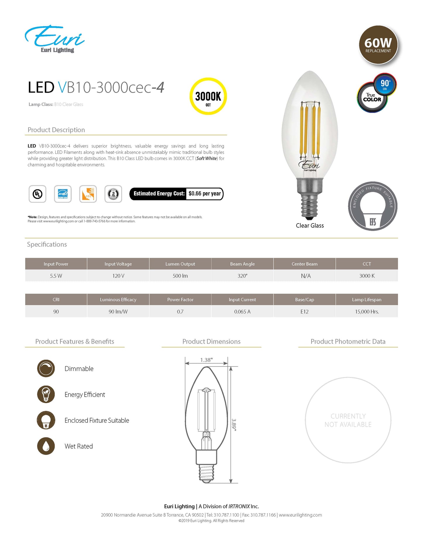 LED Filament Bulb - VB10-3000cec-4