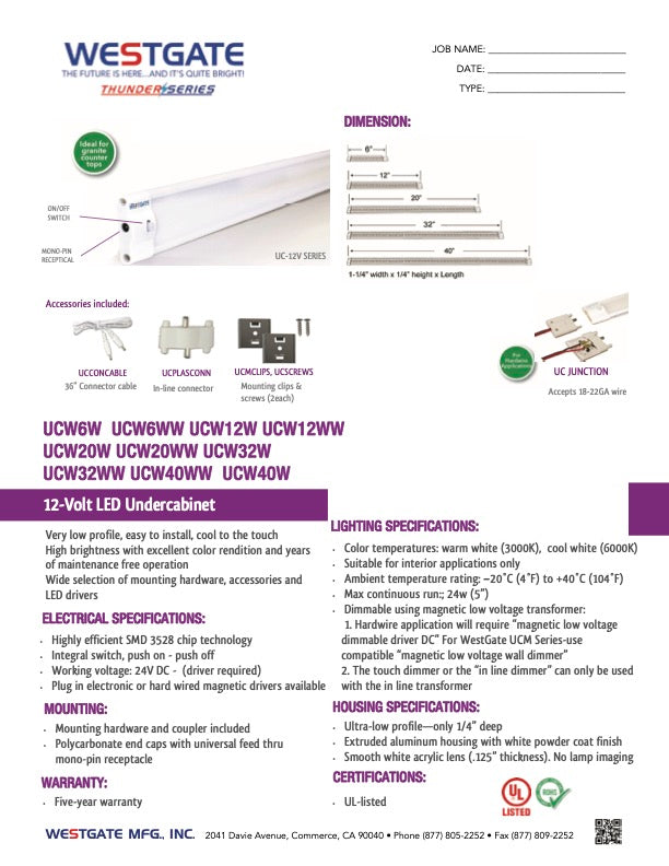 12V 20 in LED Linear Undercabinet