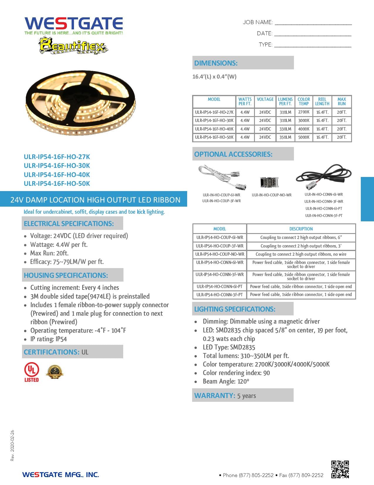 24V Damp Location High Output LED Ribbon - WESTGATE