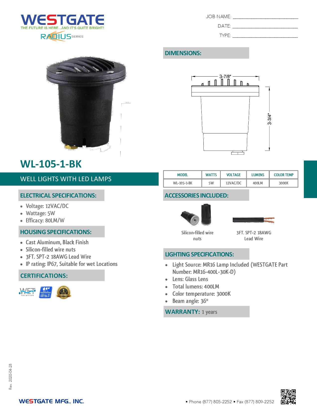 WESTGATE Well Lights with LED Lamps