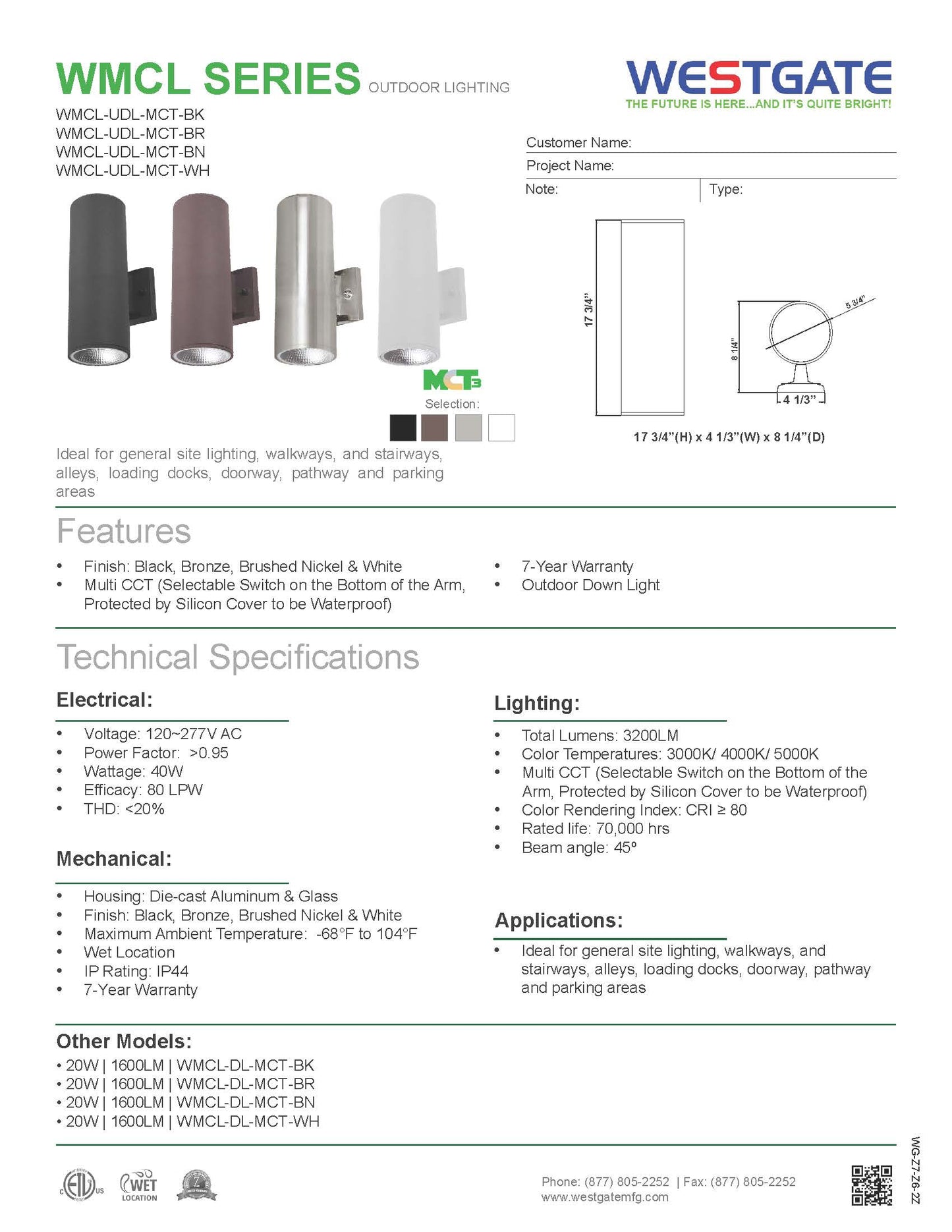 LED MCT Large Wall Mount Cylinder Lights